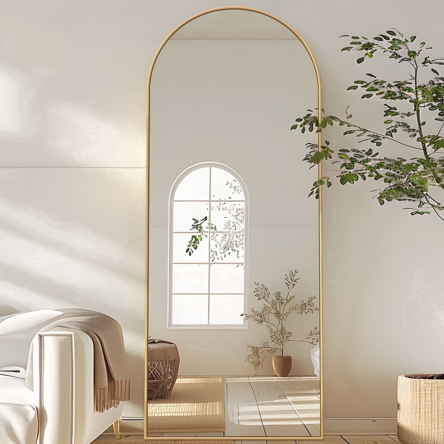 Antok Arched Full Length Floor Mirror, Standing Body Mirror for Bedroom and Living Room (Gold, 58 in x 18.1 in) v34q0