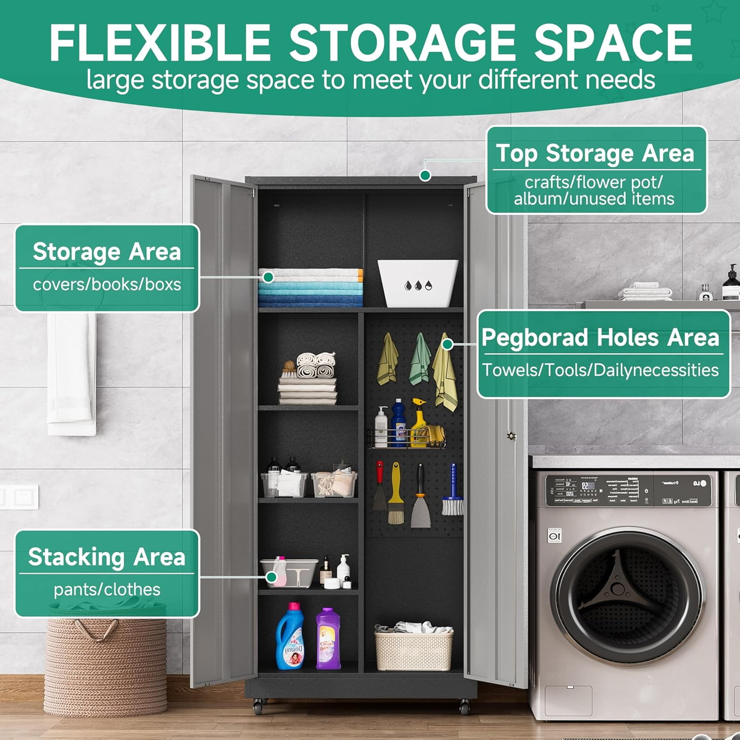 Kooyon Metal Garage Storage Cabinet with Locking Doors and Adjustable Shelves (Black, 72 in H x 36 in W x 18 in D) dq2e3