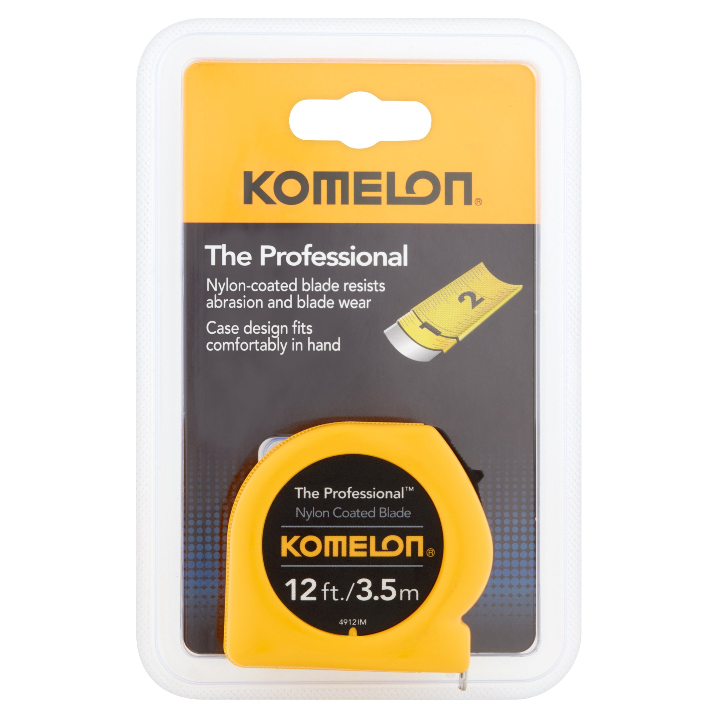 Komelon Professional Tape Measure with Nylon-Coated Blade (Yellow, 12 ft) 8vohp
