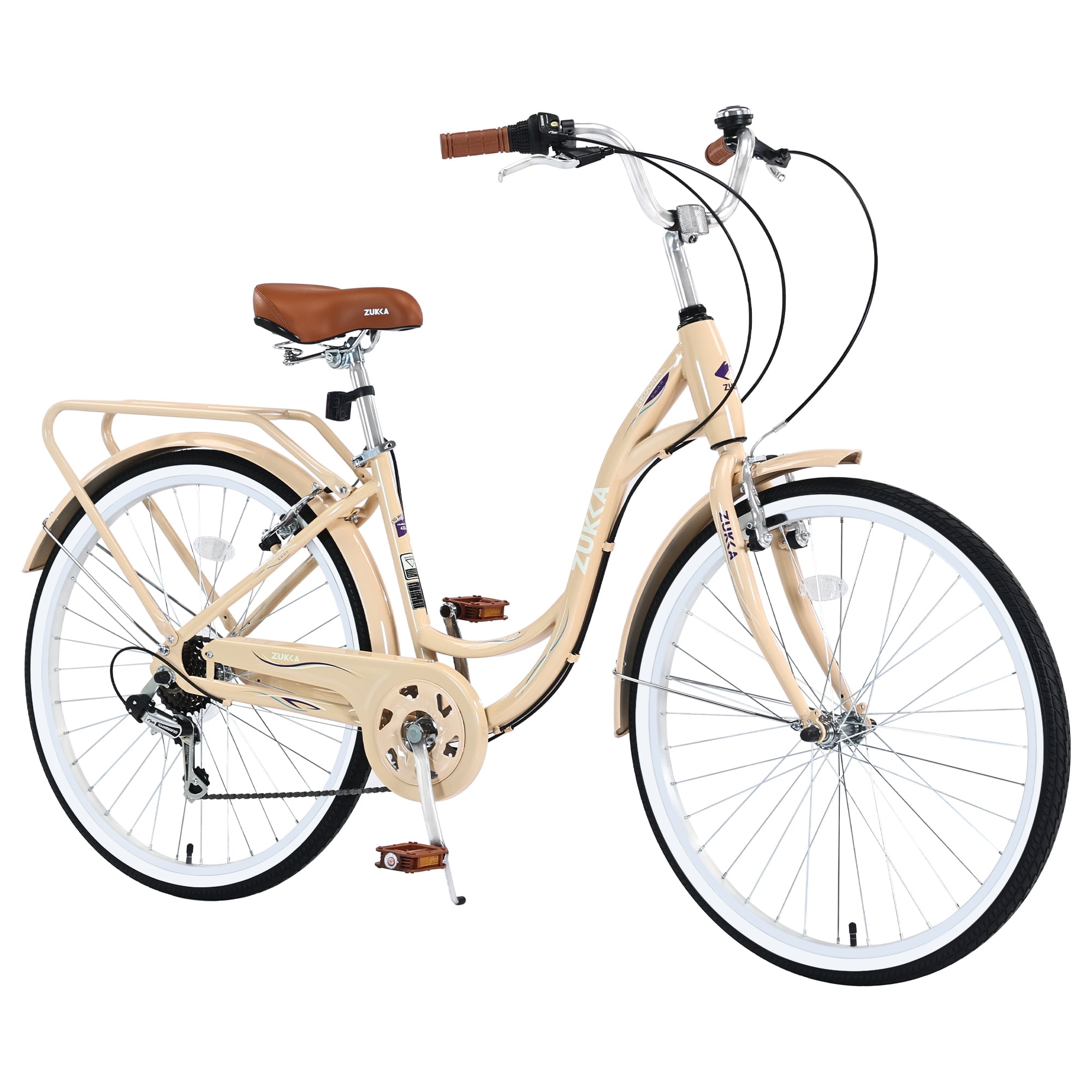 Juuar 24 in Cruiser Bike for Women, 7-Speed Steel Frame City Commuter Bicycle (Beige, 24 in) xn8xz