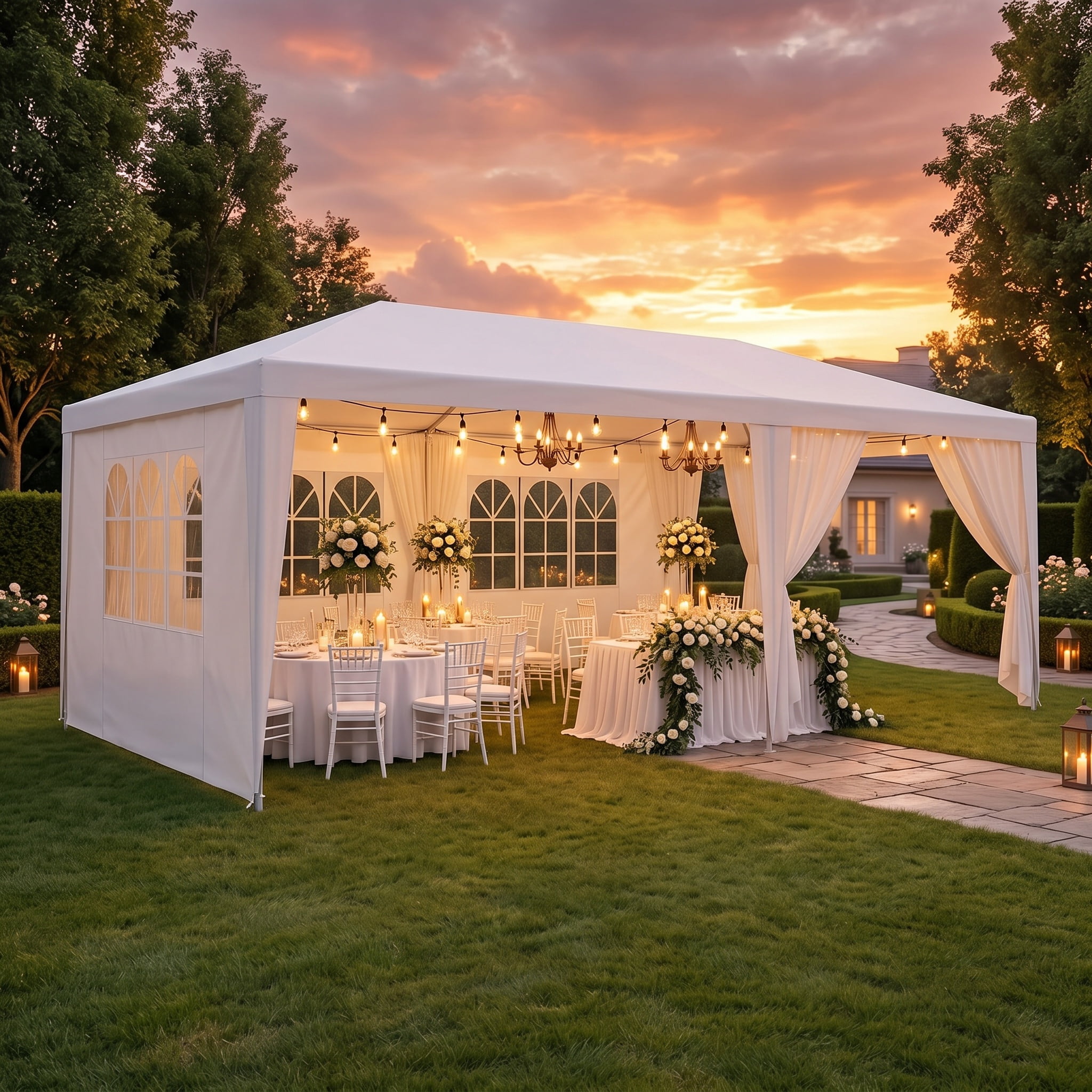 Hoteel 10x20 ft Party Tent Canopy with 6 Removable Sidewalls, Waterproof Outdoor Sun Shade for Weddings and Backyard Events (White, 10x20 ft) xv2ei