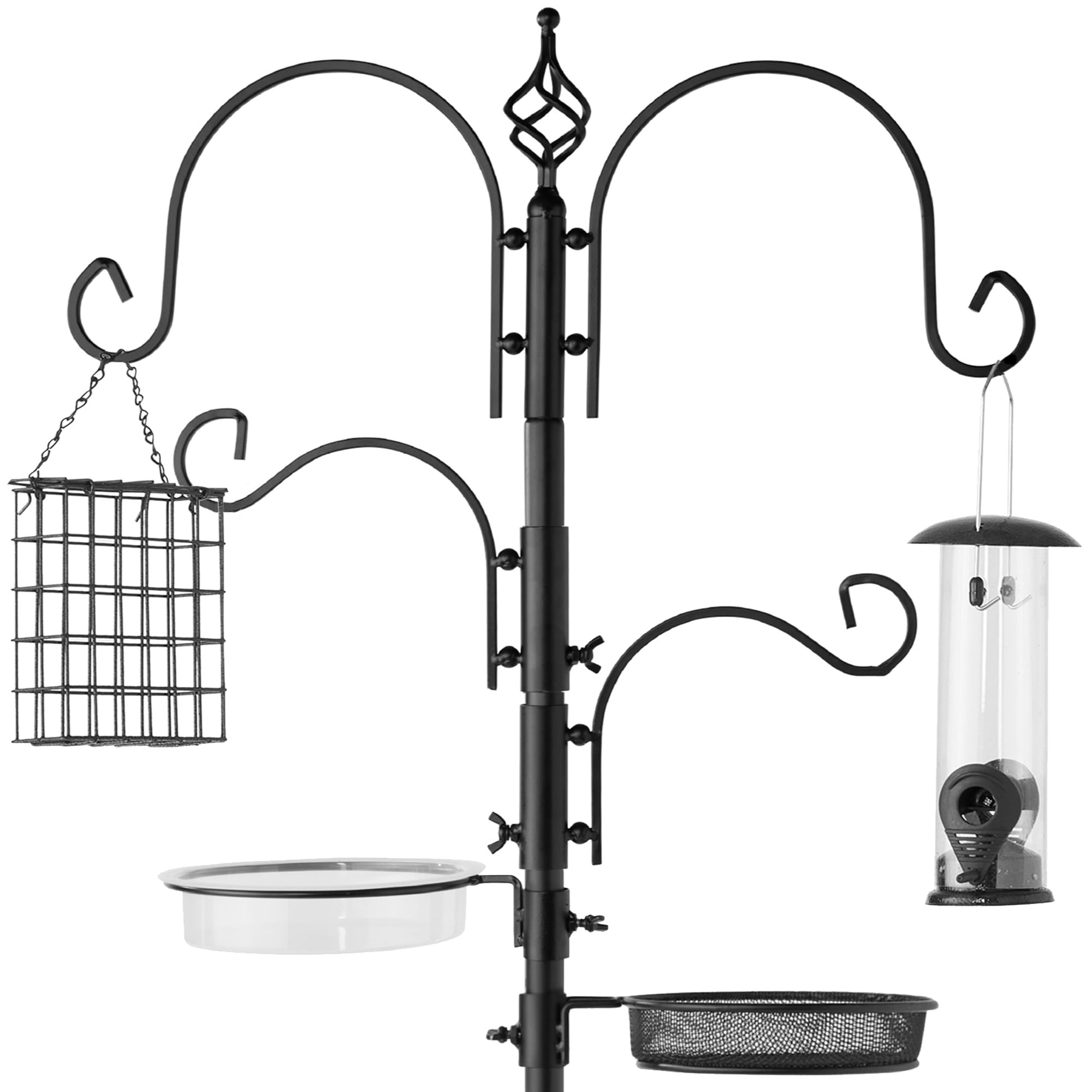 Best Choice Products 91 in Bird Feeding Station with 4 Hooks, Steel Multi-Feeder Stand, Bird Bath, and Tray (Black, 91 in) euwwb