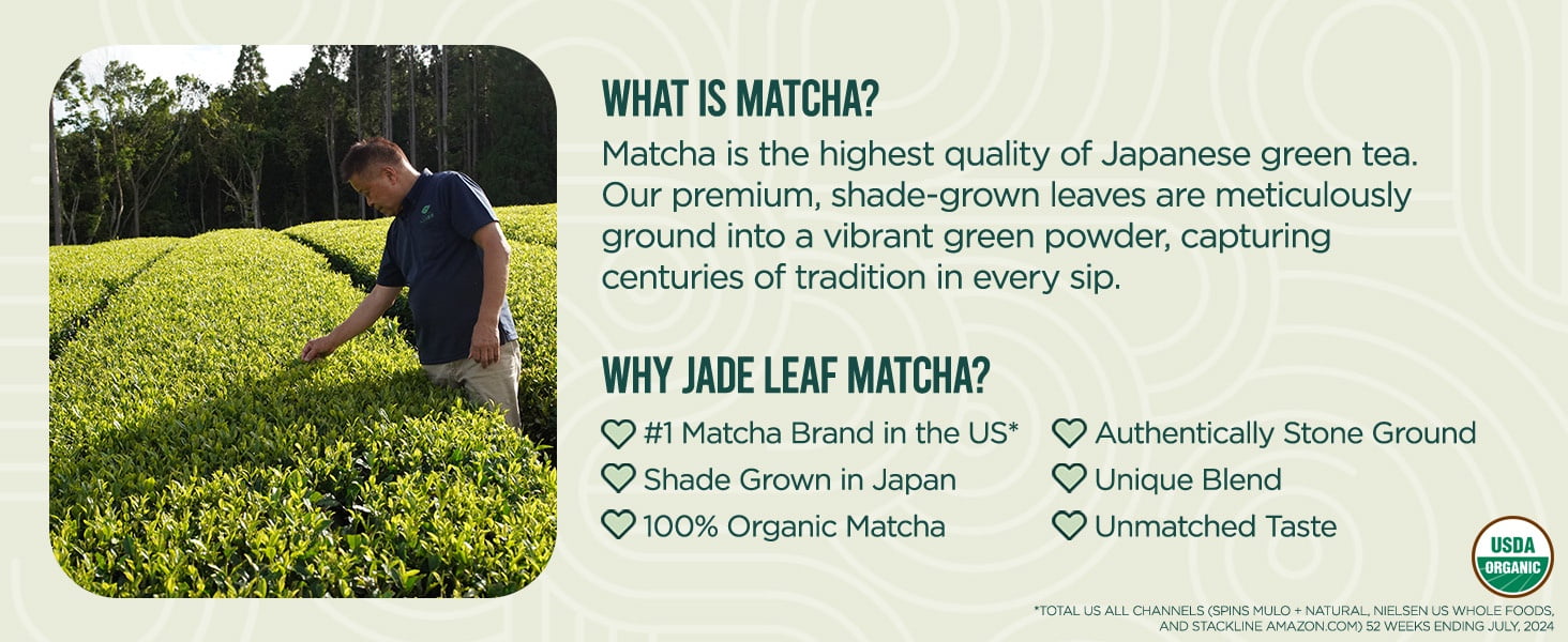 Jade Leaf Organic Ceremonial Grade Matcha Powder, Teahouse Edition (Green, 3.53 oz) xip98