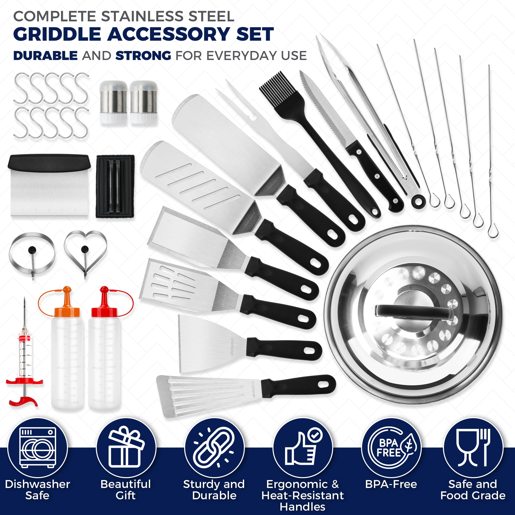 CHEFSPOT Stainless Steel Griddle Accessories Set for Flat Top Grills (Silver, 36-Piece) hwb13