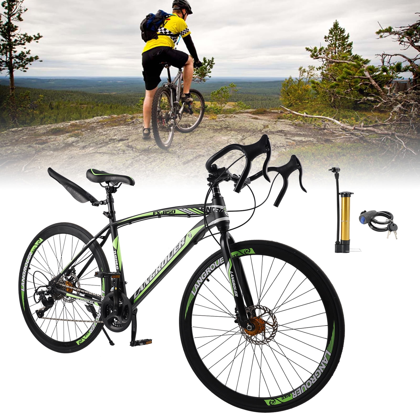 Mad Hornets 27-Speed Road Racing Bicycle, Lightweight Performance Bike (Black and Green, 26 in) h1aoh