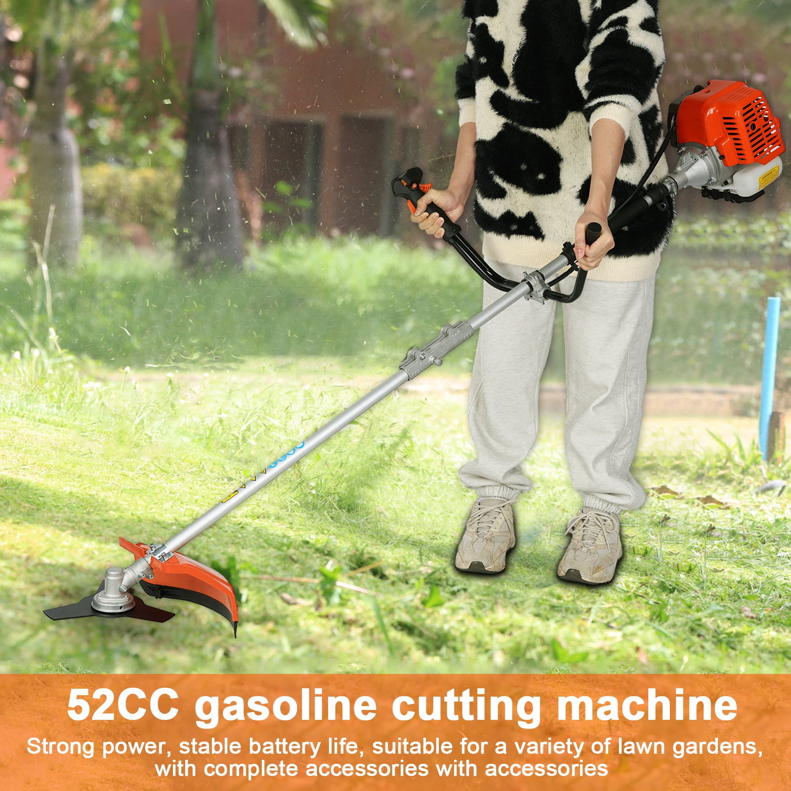 AQMD 52cc Gas String Trimmer and Brush Cutter 2-in-1 Lawn Edger (Orange, 16-inch) ksel9