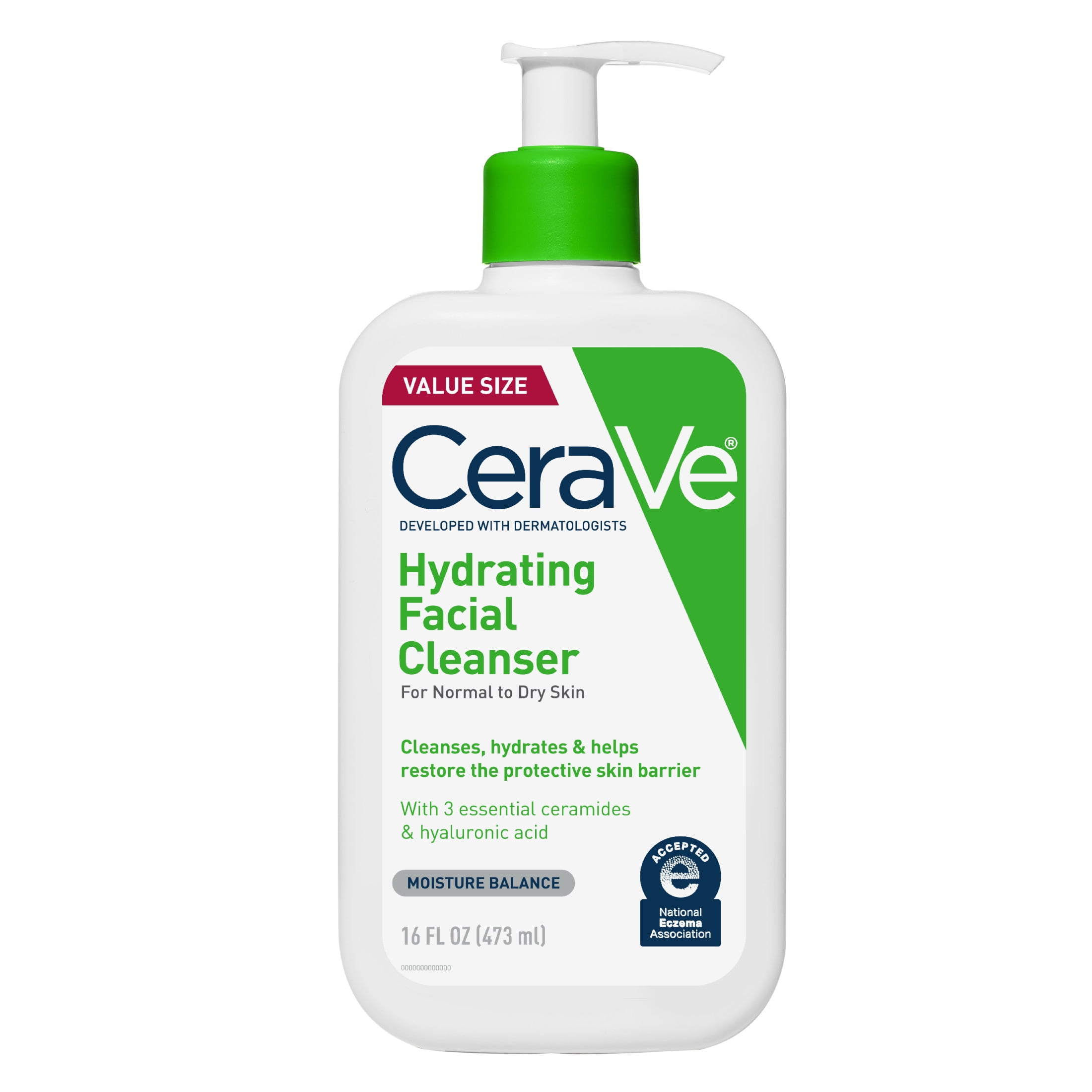 CeraVe Hydrating Facial Cleanser for Normal to Dry Skin, Daily Face Wash with Hyaluronic Acid and Ceramides (16 fl oz) jlpaz