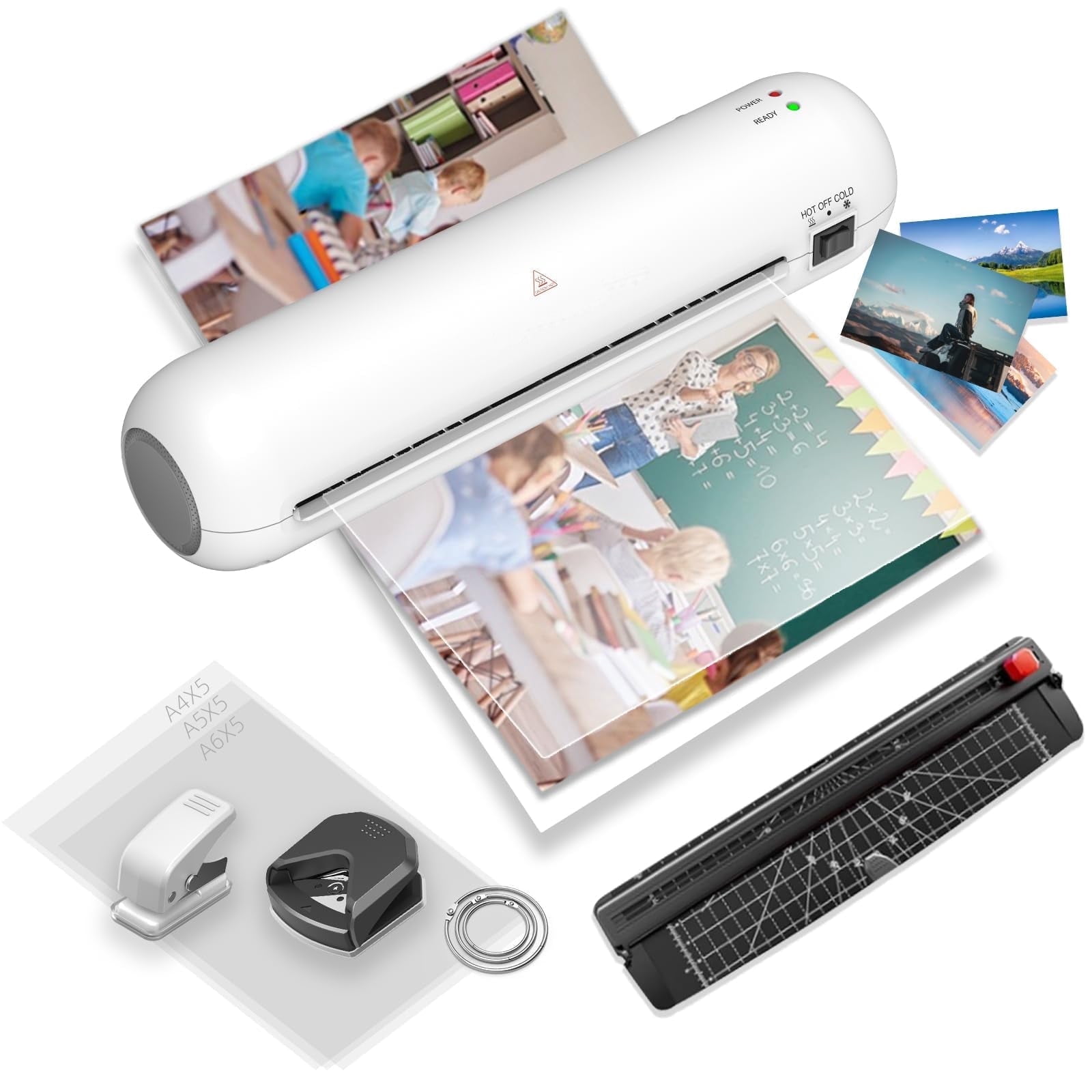 Henotian Thermal Laminator Machine 6-in-1 Kit with Quick Heat Hot & Cold Modes (White, 9 in) sqhuk