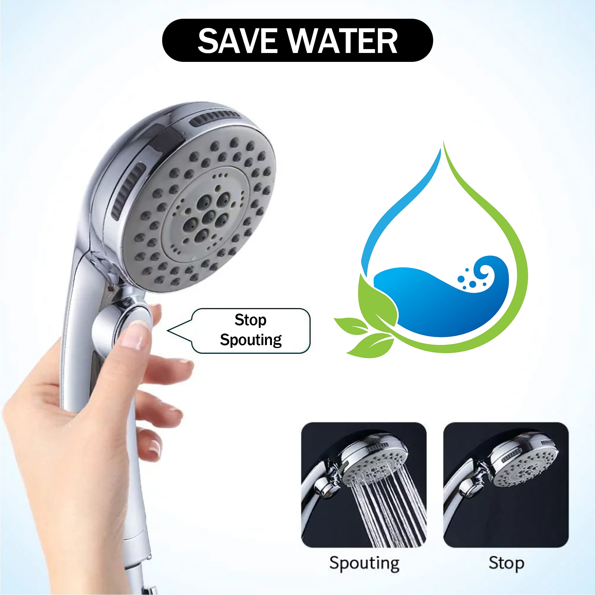 SUPTREE High Pressure Handheld Shower Head with 59 in Stainless Steel Hose (Silver) zkypa