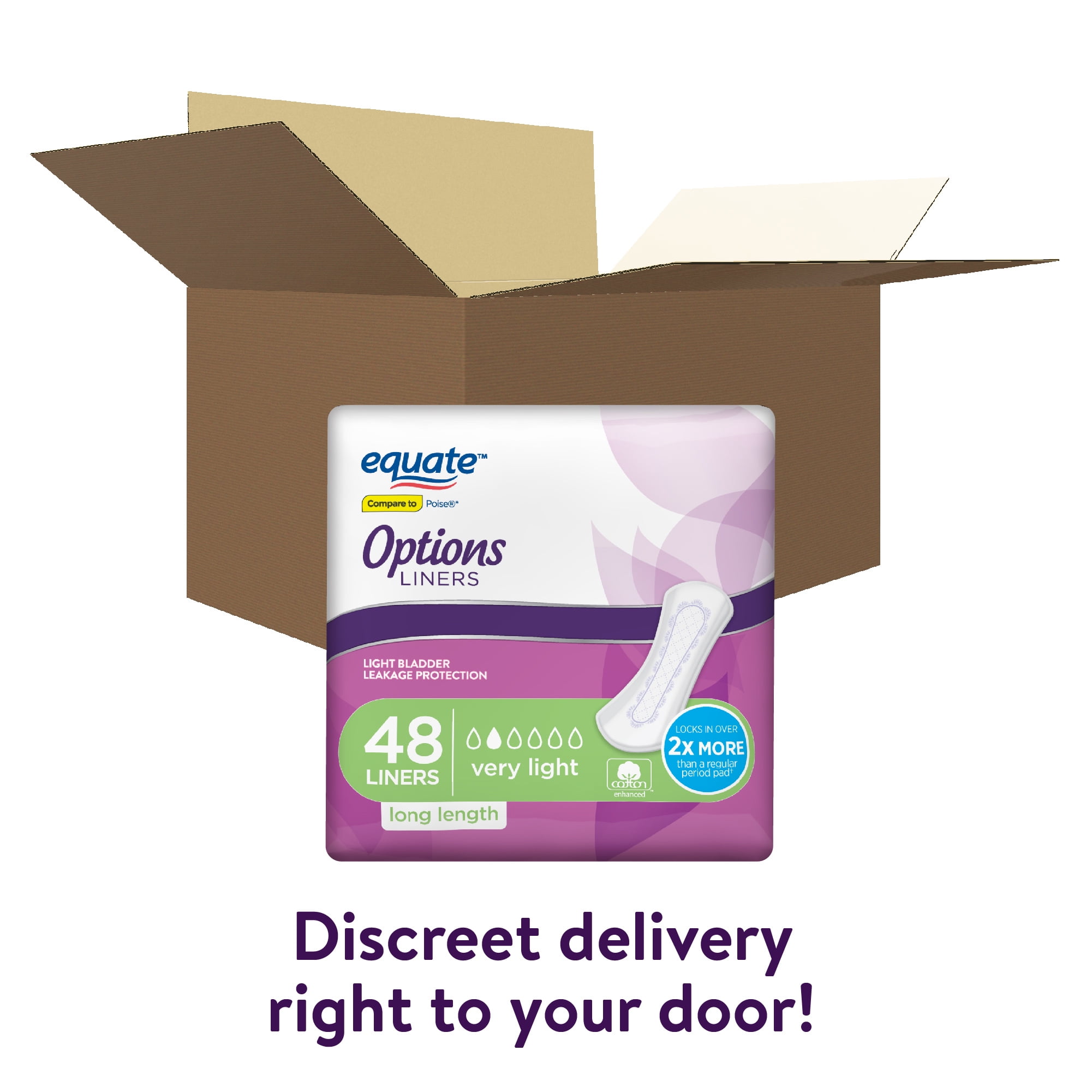 Equate Options Women's Incontinence Pads, Very Light Absorbency, Long Length (Size 2, 48 Count) wr0xo