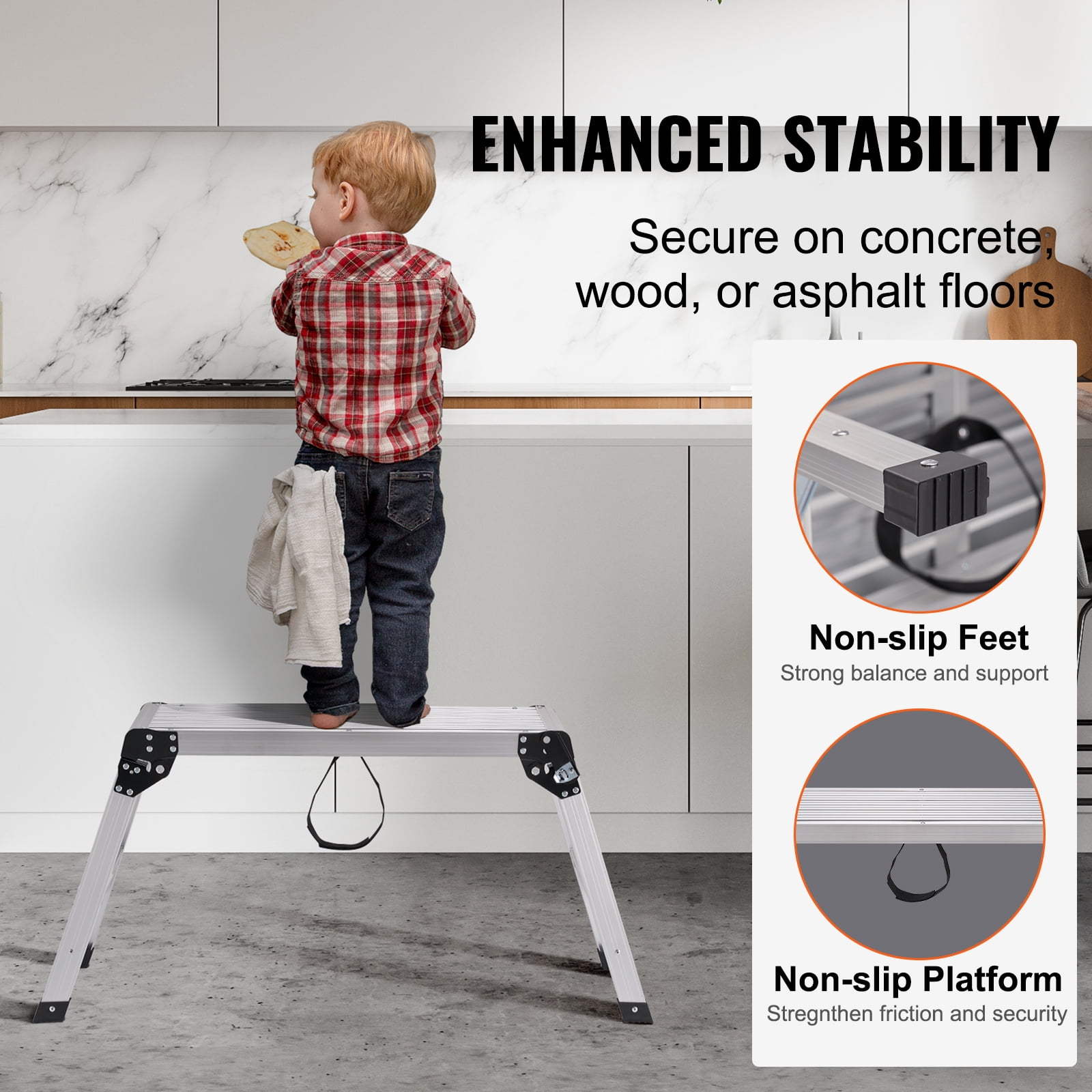 VEVOR Folding Work Platform, Aluminum Drywall Stool Ladder, Heavy-Duty Non-Slip Work Bench (Silver, 29.9 in x 11.8 in x 20 in) 829m9
