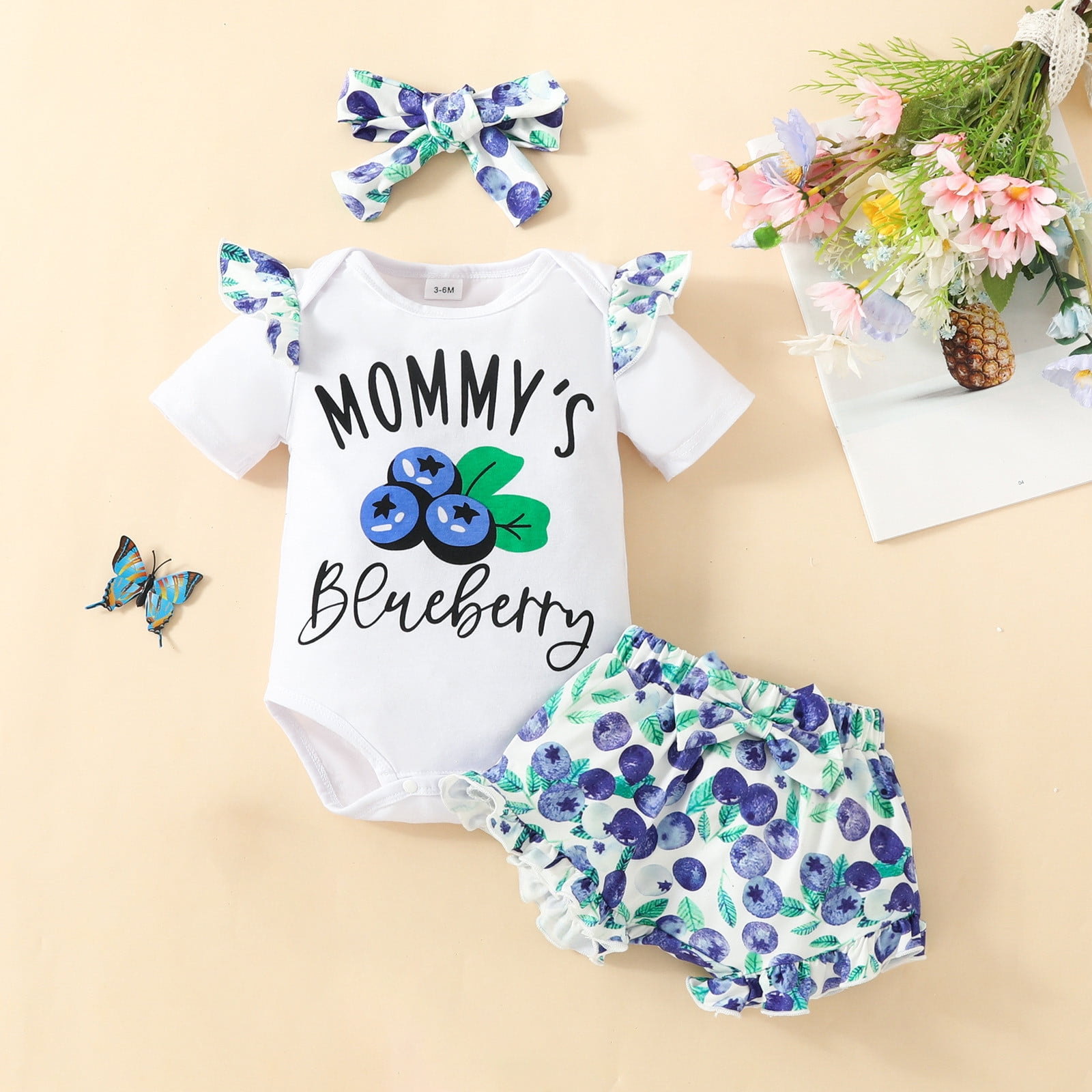 THDHVS Baby Girl Floral Bubble Romper Cotton Bodysuit Outfit Set (White, 9-12 Months) na2es