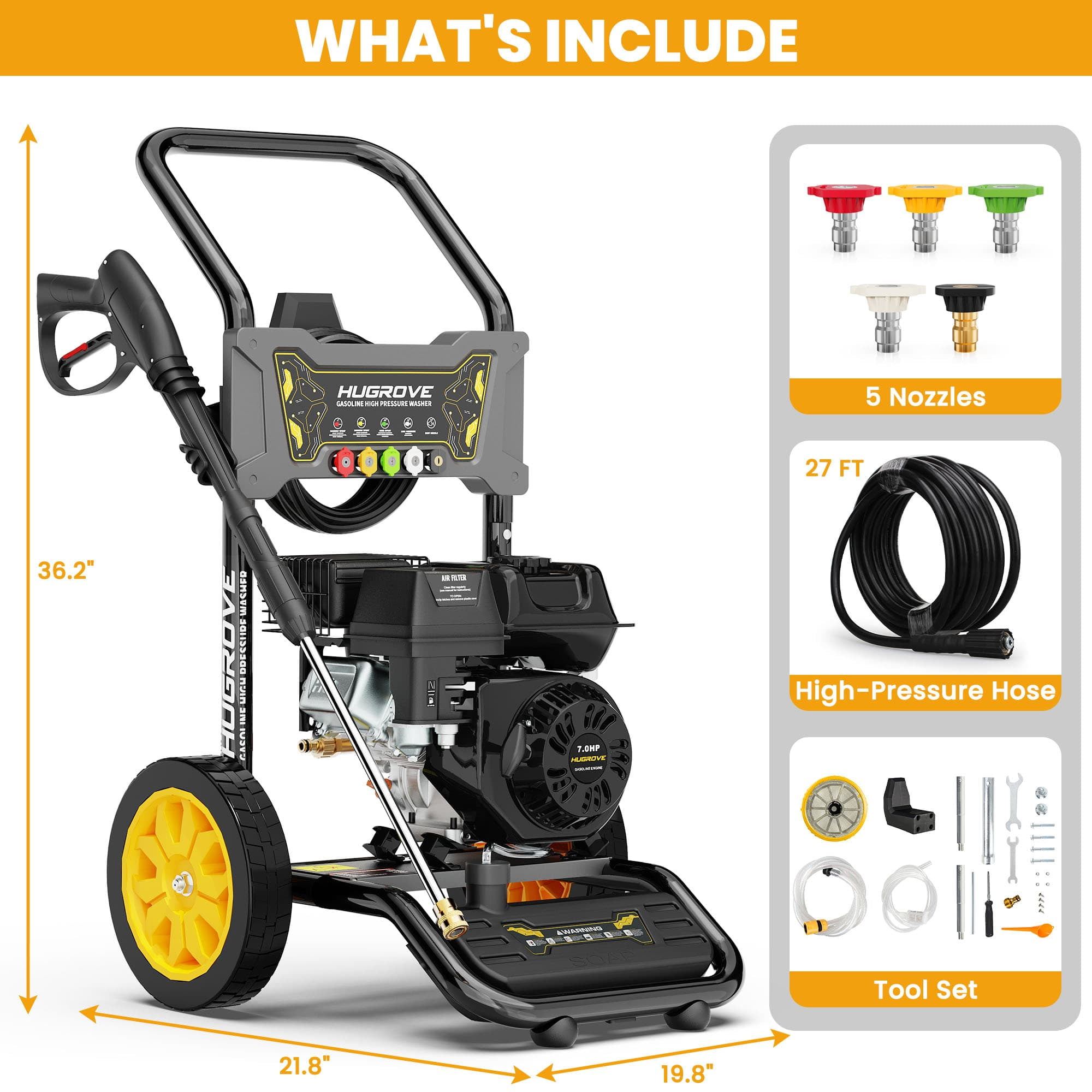 Seizeen 3600 PSI Gas Pressure Washer with 4 Quick-Connect Nozzles and 28 ft High-Pressure Hose (Red & Black) dg5uo