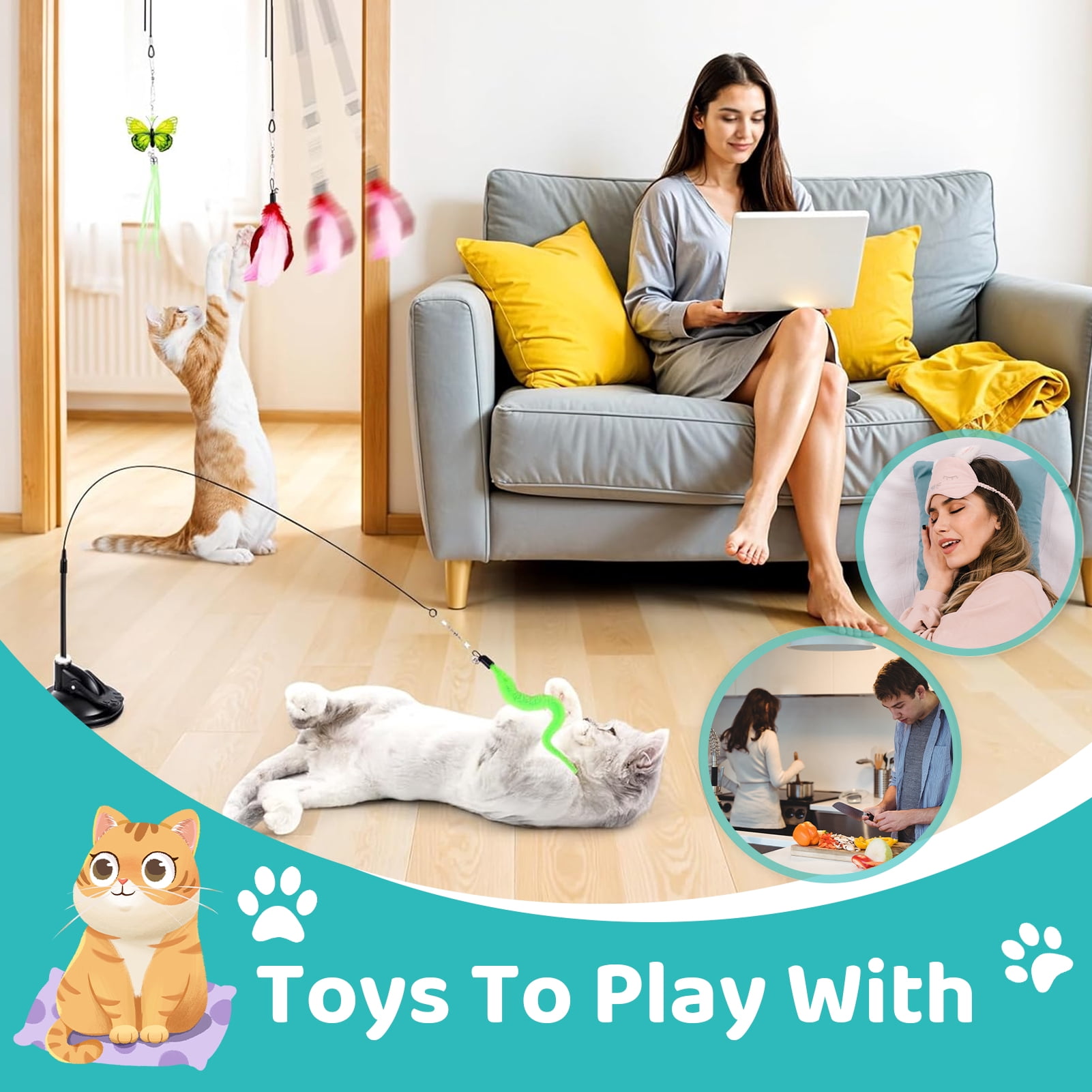 Amaopus Interactive Cat Feather Toy Set (4-in-1 Wand with Suction Cup, 21 Piece Variety Pack) tjxfs