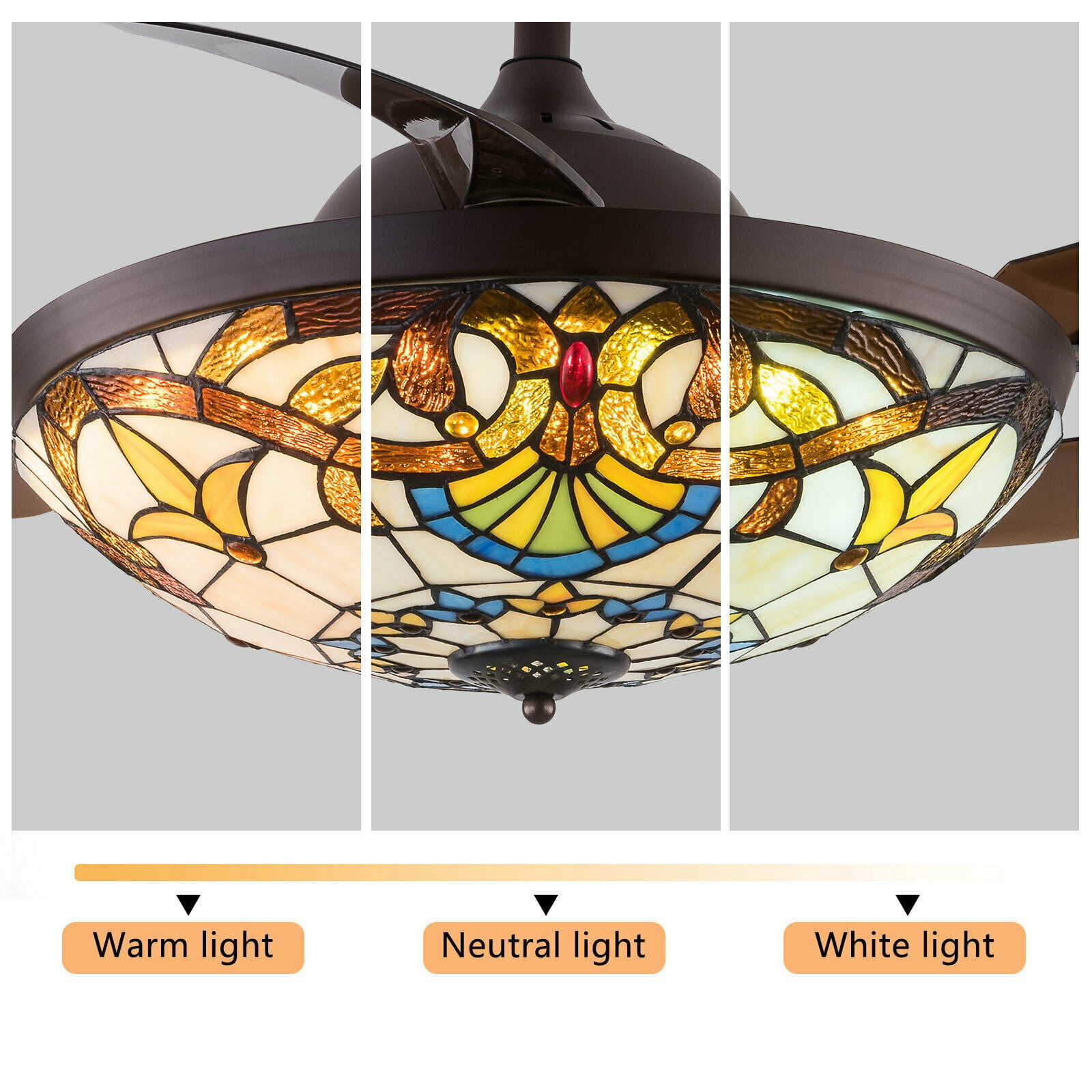 TFCFL 42 in Tiffany Ceiling Fan with LED Light and Retractable Blades (Multicolor, 42 in) or3w6