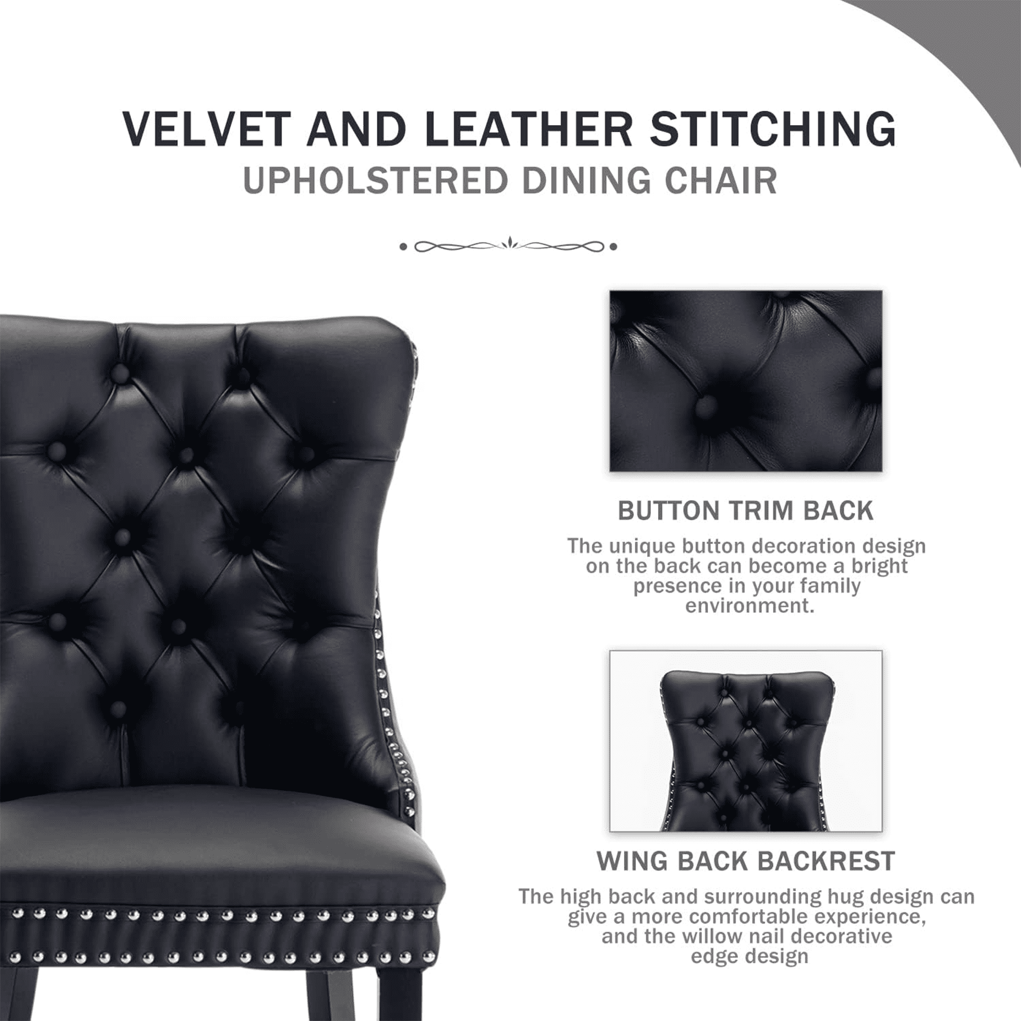 LegaHome Modern Upholstered Dining Chairs with Nailhead Trim and Solid Wood Legs (Gray and Black, Set of 4) veuq9