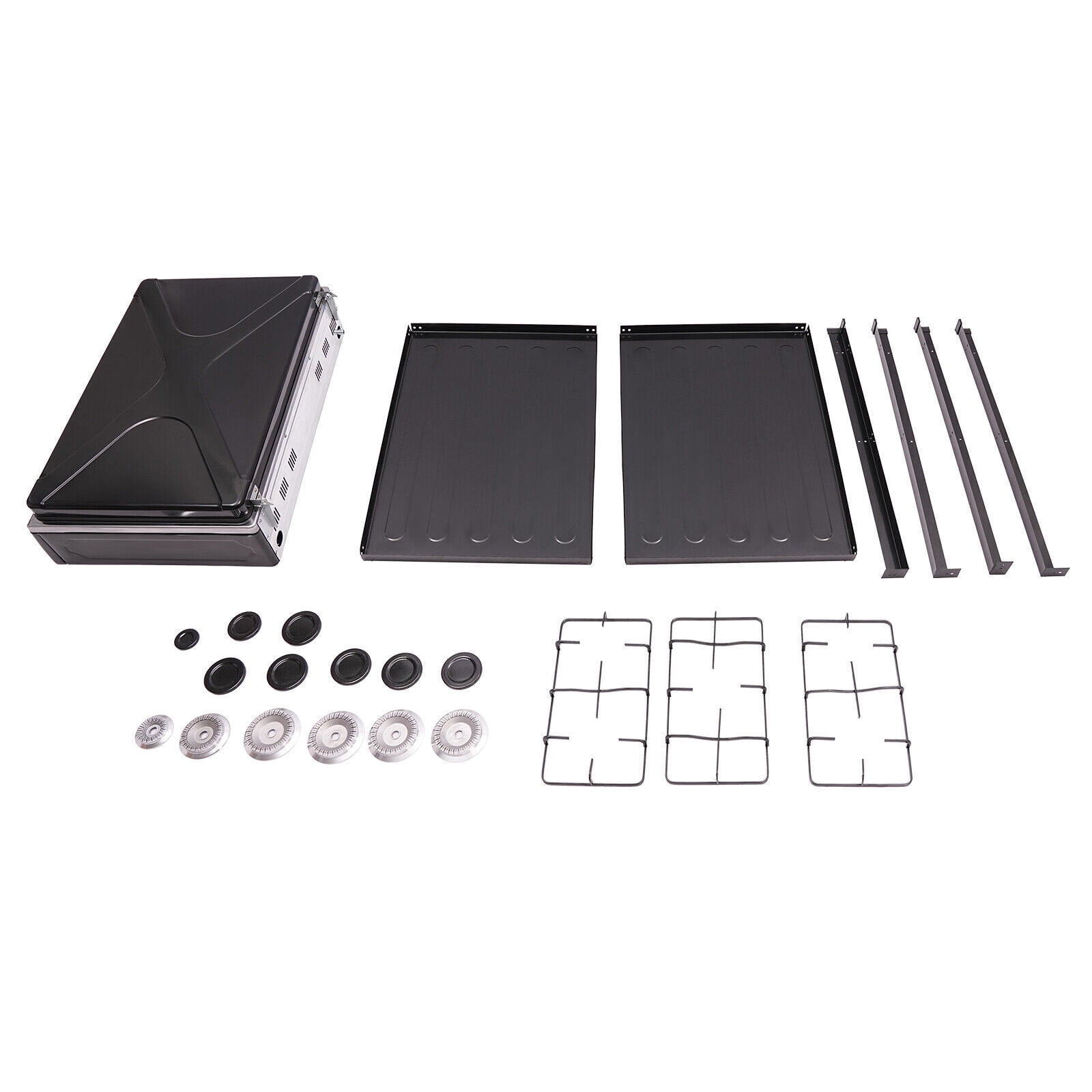 Generic 5-Burner Gas Stove Outdoor Camping BBQ Grill with 2-Tier Storage Rack (Black) g36xu