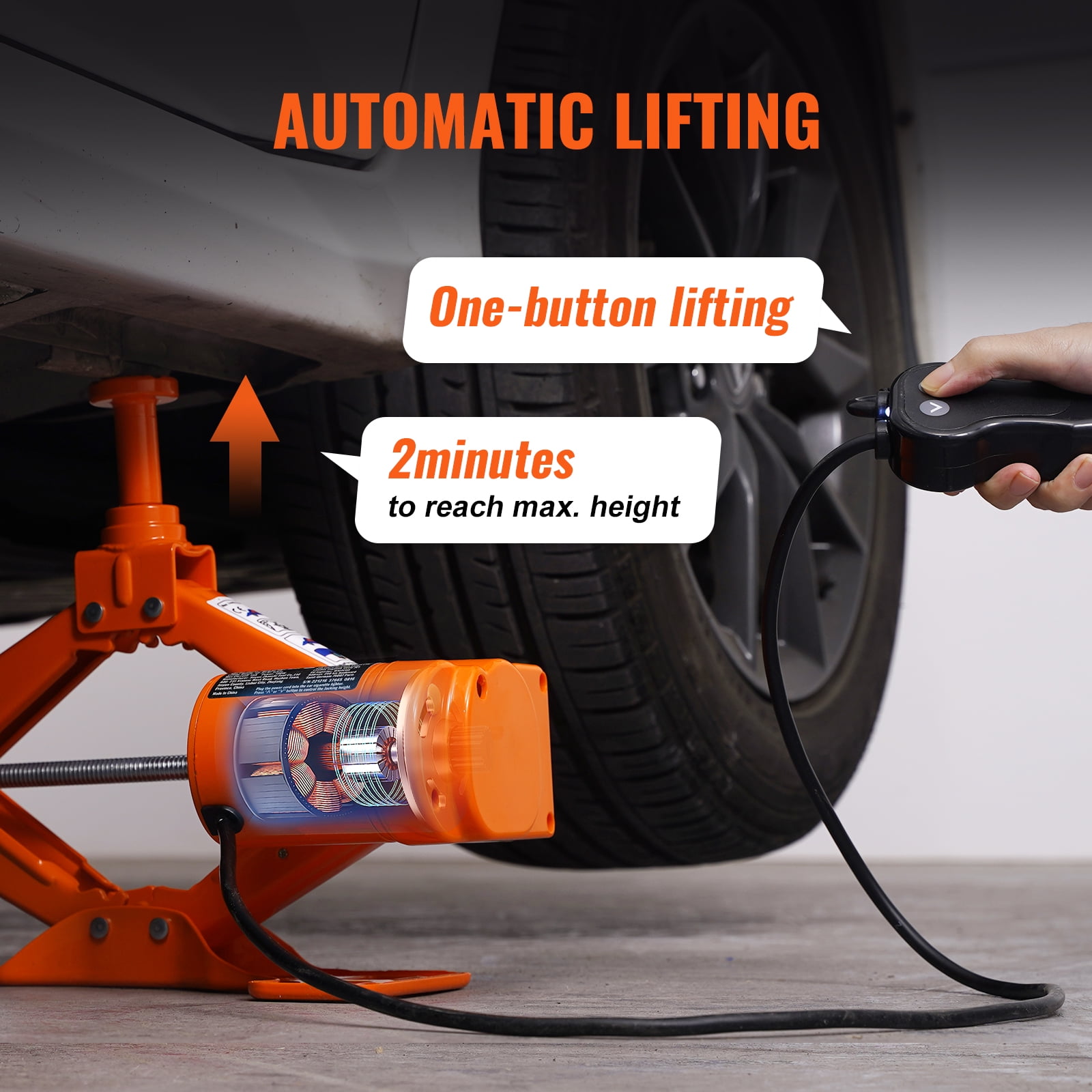 VEVOR Electric Car Jack (3 Ton, Orange) Heavy-Duty Automatic Scissor Lift for SUV and Sedan 07hv5