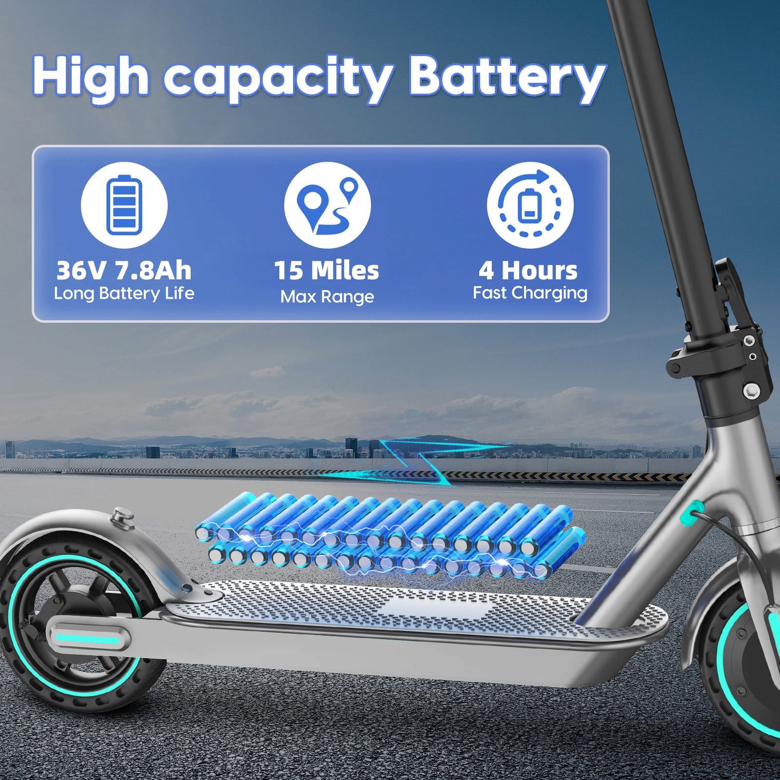 VortexRider Electric Scooter for Adults 350W Motor Folding Commuting E-Scooter (Blue, 8.5 in Tires) luq7g