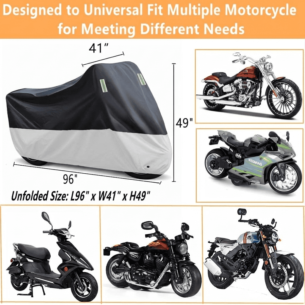 Vunjar Motorcycle Cover, Waterproof All-Season Outdoor Protection with Lock-Holes (Silver, 96 in) gw610