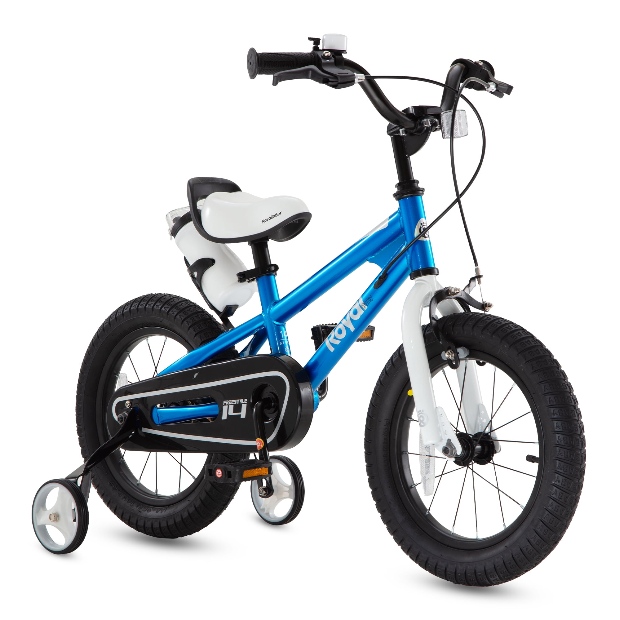 Royal Baby 14 in BMX Freestyle Kids Bike with Training Wheels (Blue, 14 in) yqirx