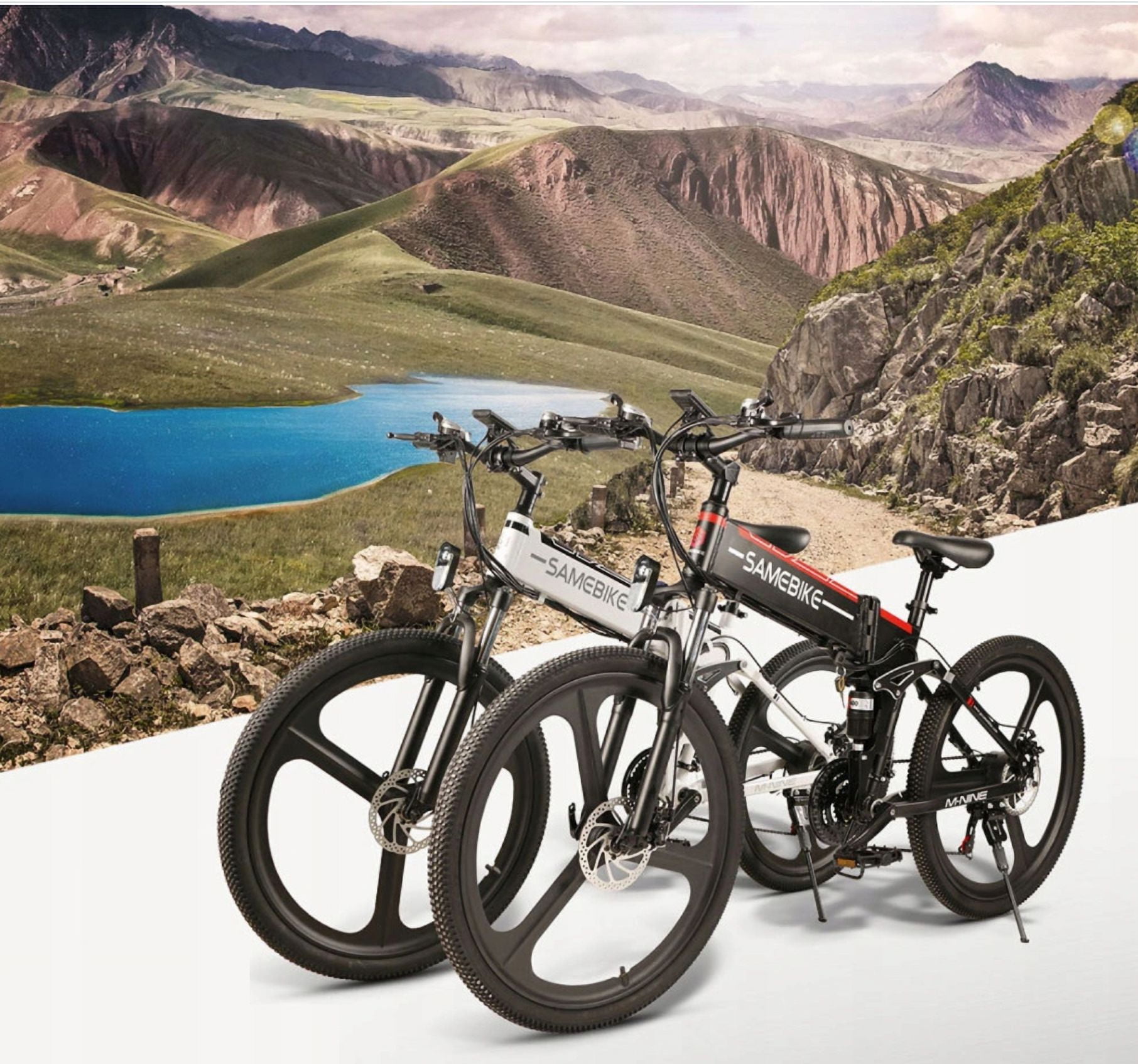 SAMEBIKE 26-inch Folding Electric Bicycle, Commuter E-Bike with 350W Motor (Black/Red, 26 in) 0b4m5