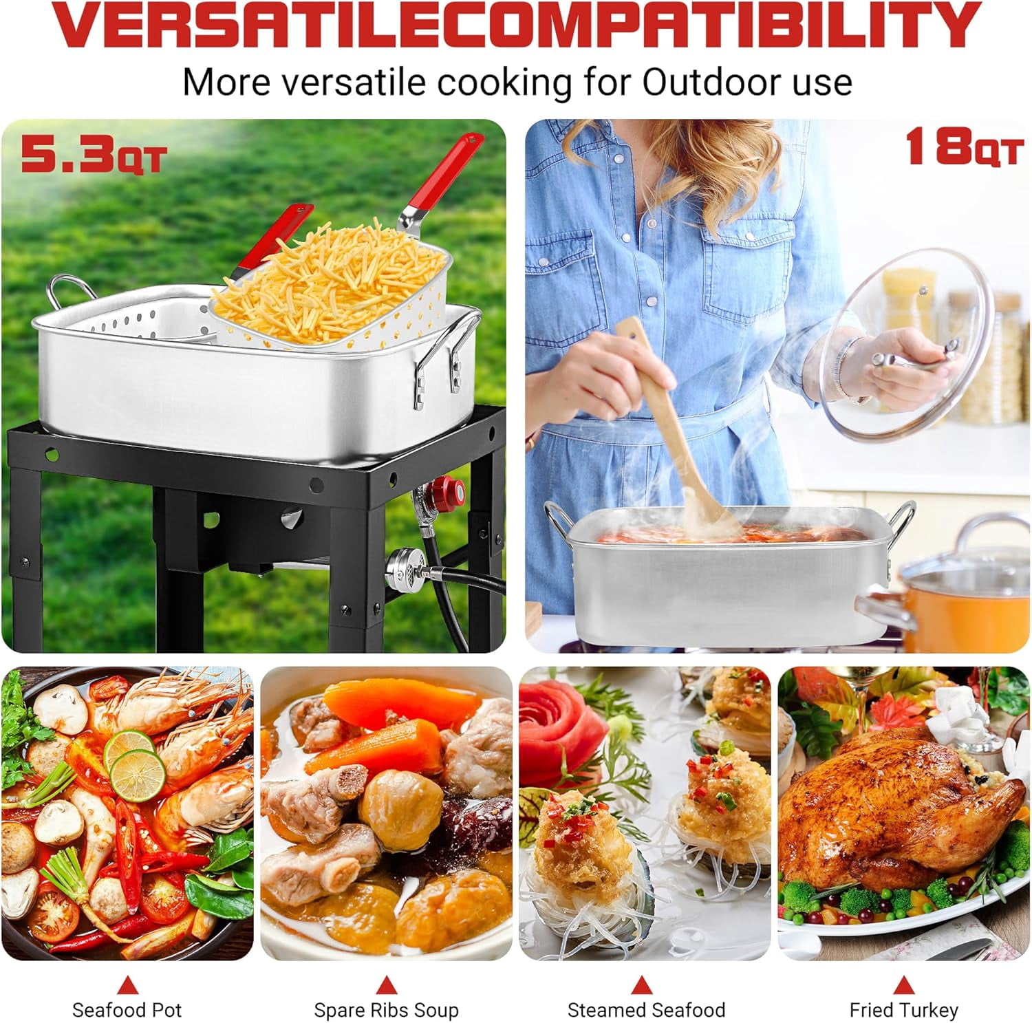 OT1808 Propane Deep Fryer with 18 qt Square Aluminum Pot (Dual Fry Baskets, Outdoor Cooking, Includes Thermometer) n07o9