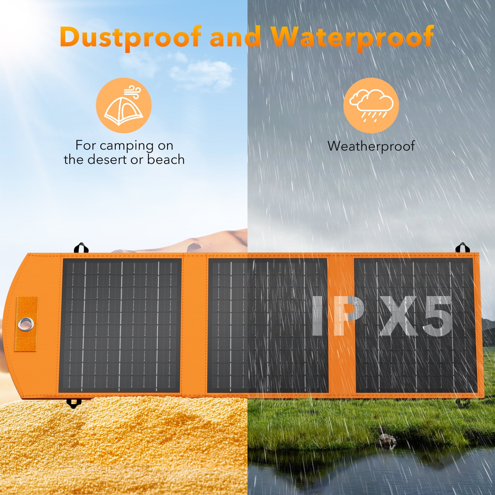 Yelomin 30W Portable Solar Panel Charger Foldable Waterproof Power Station with USB and Type-C Ports (Black, 2.4 lb) f1e5o