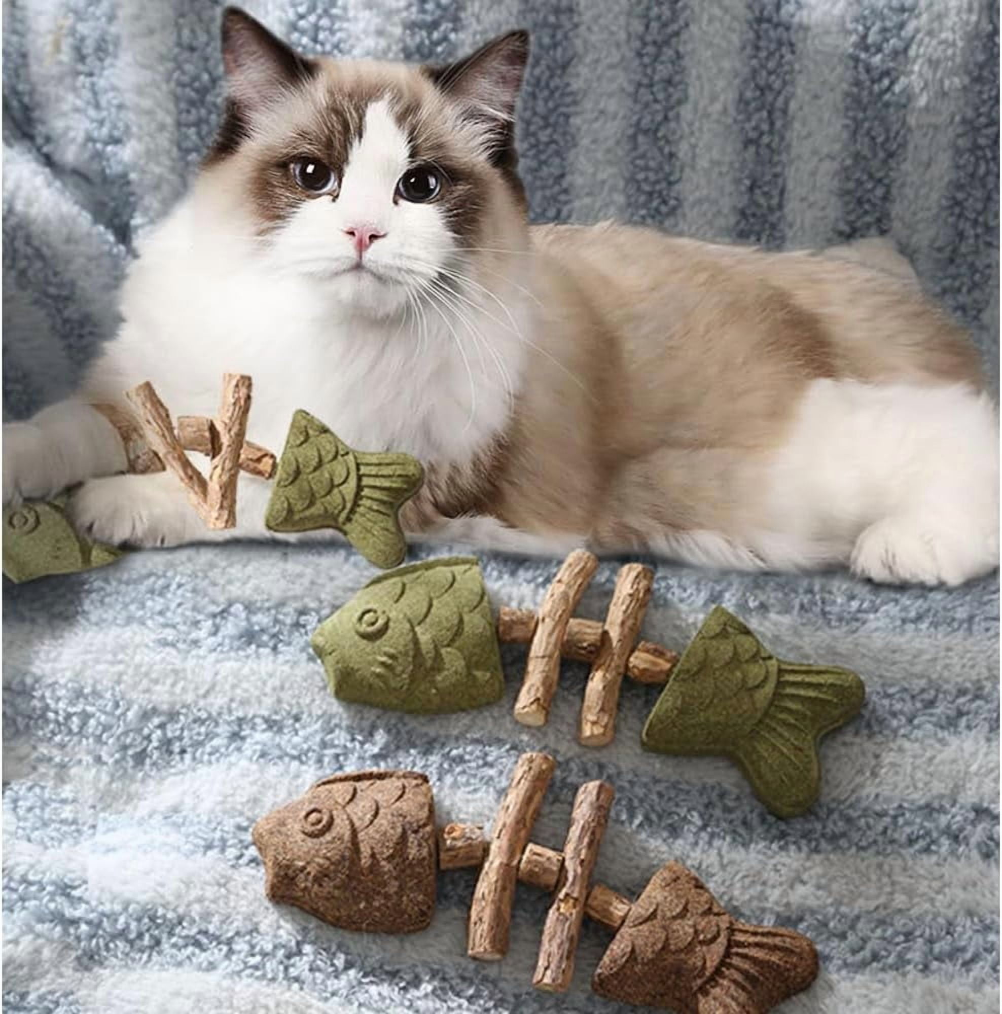 XIAXIAJ Cat Dental Toy Fish Bone Shape Natural Catnip and Silver Vine Stick (3pcs) cwmou