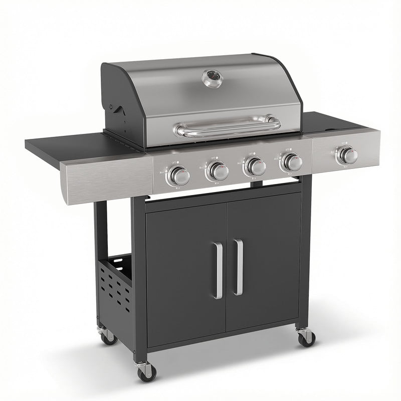Opohoro 4-Burner Propane Gas Grill with Side Burner (465 Sq. In. Cooking Area, Black) 58n4x