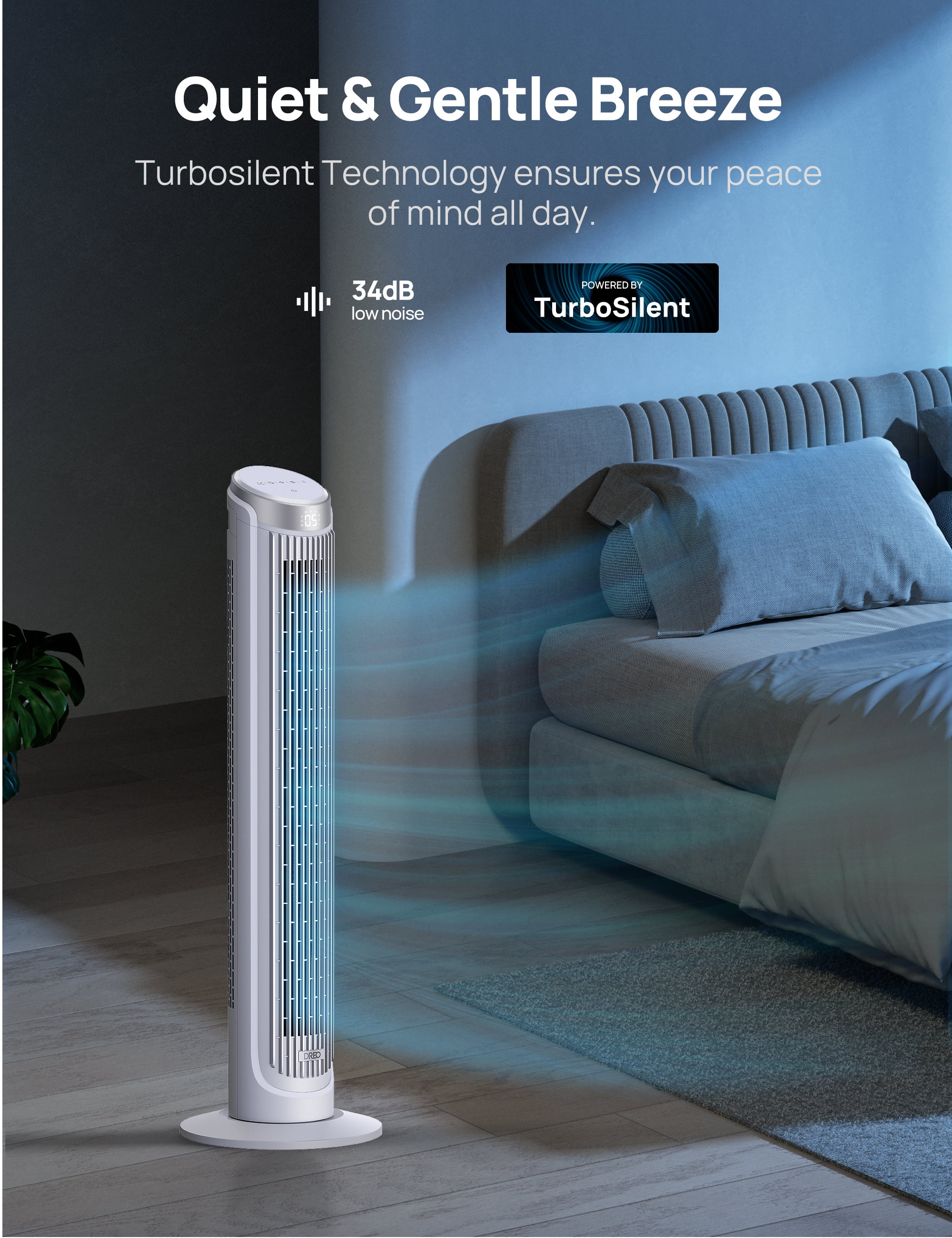 DREO Tower Fan 40 in Oscillating Bladeless Floor Fan with Remote Control (White, 40 in) top4a