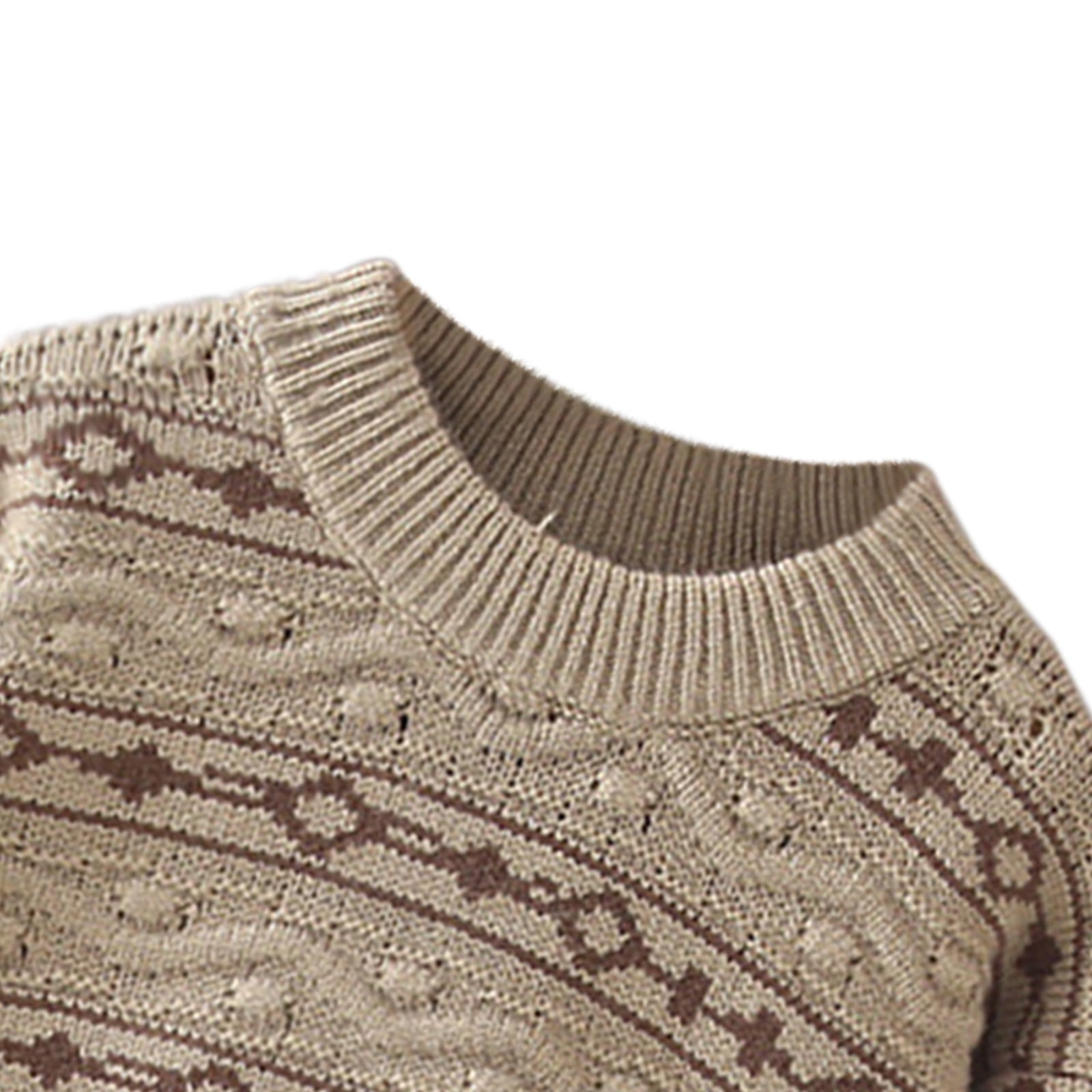 YHAJDS Kids Knitted Cable Sweater Striped Long Sleeve Pullover (Beige, 6-7 Years) uy1ov