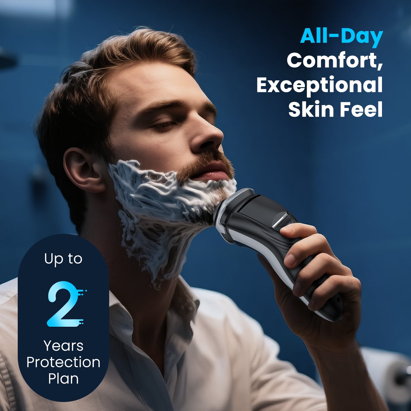 SweetLF Electric Shaver for Men, 3D Rotary Cordless Rechargeable Razor with Pop-up Trimmer (Blue, 1 Count) 38z9z