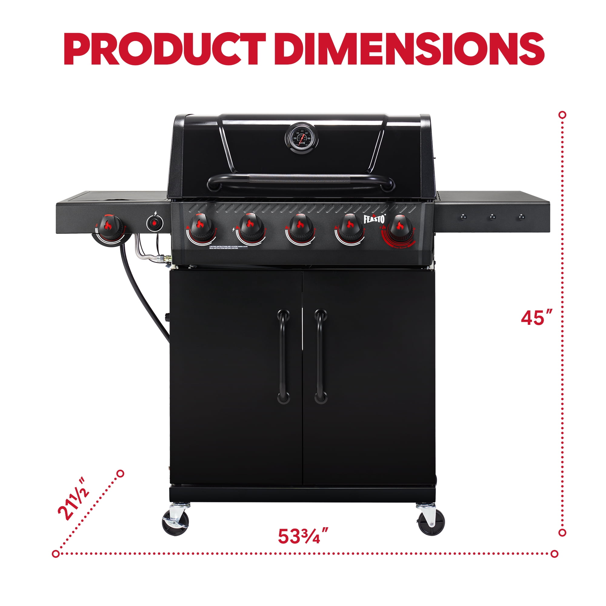 Feasto 5-Burner Propane Gas Grill with Side Sear Burner and Cabinet Storage (Black, 686 sq in) b3a6f