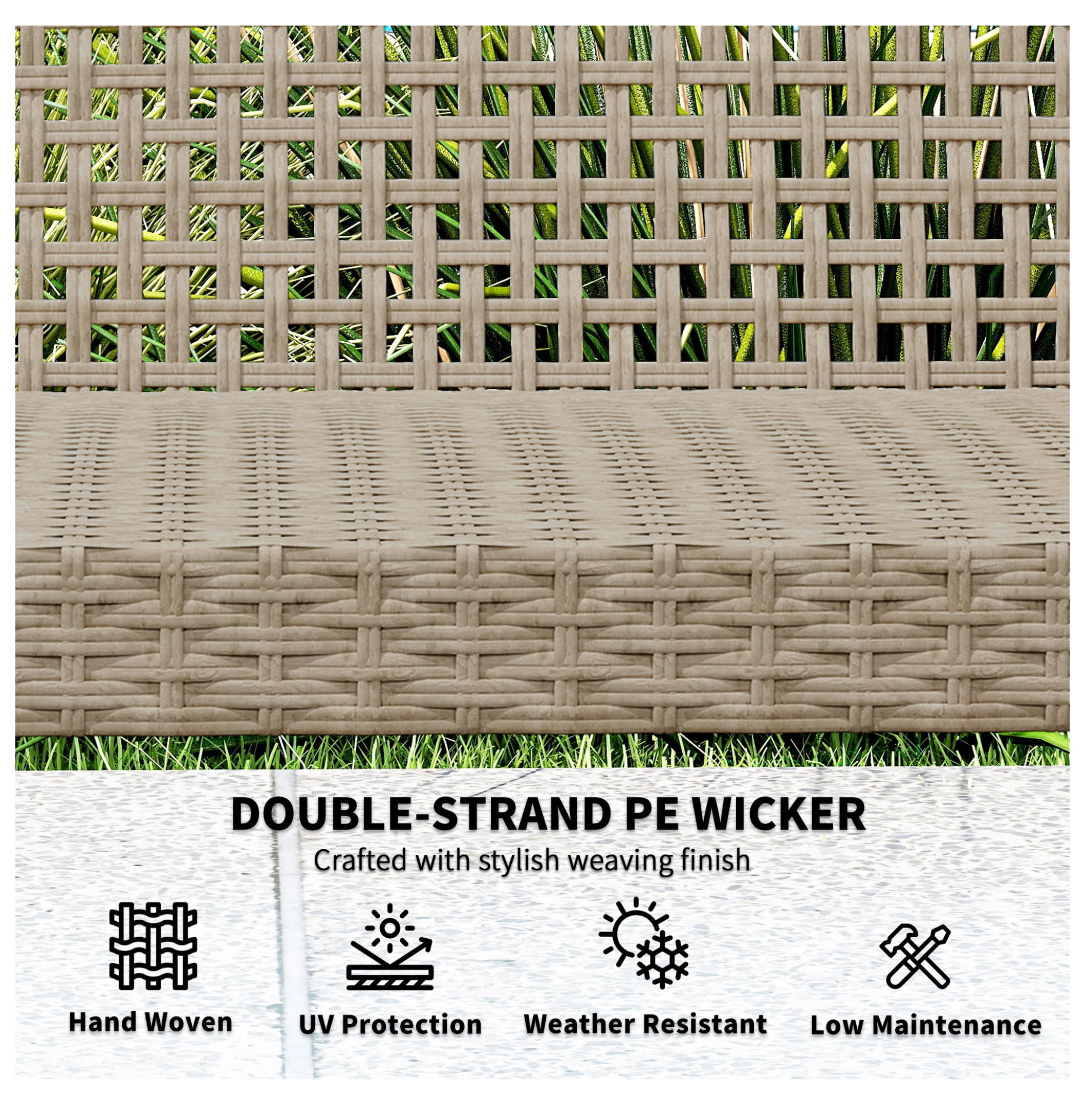 TeuheJ 3-Seat Wicker Outdoor Sofa, All-Weather Patio Couch with Acacia Wood Accents (Brown, 1000 lb Capacity) ee5pg