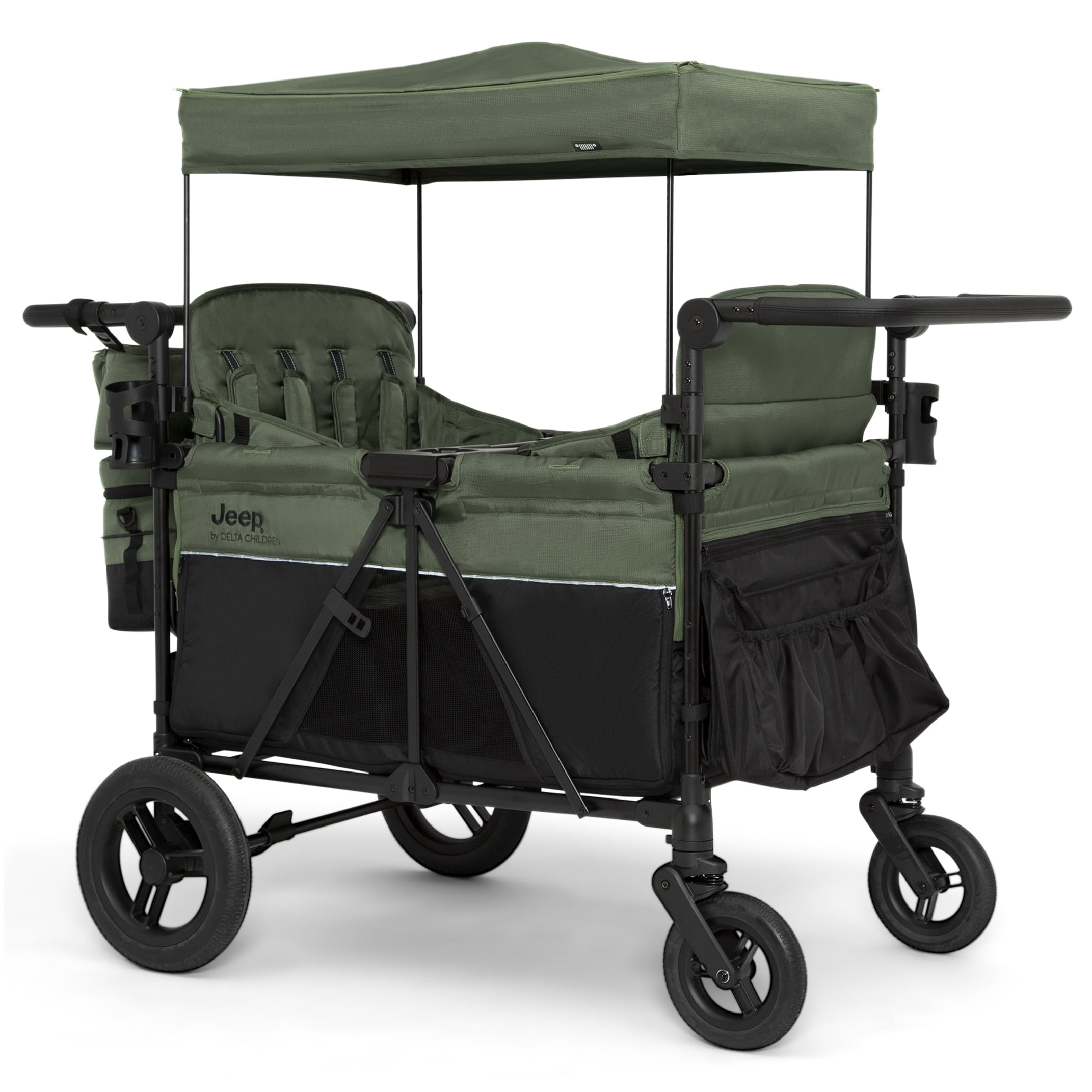 Jeep Wrangler Deluxe 4-Seater Stroller Wagon by Delta Children (Black/Green, 41 in L x 30.25 in W x 51 in H) hed8z