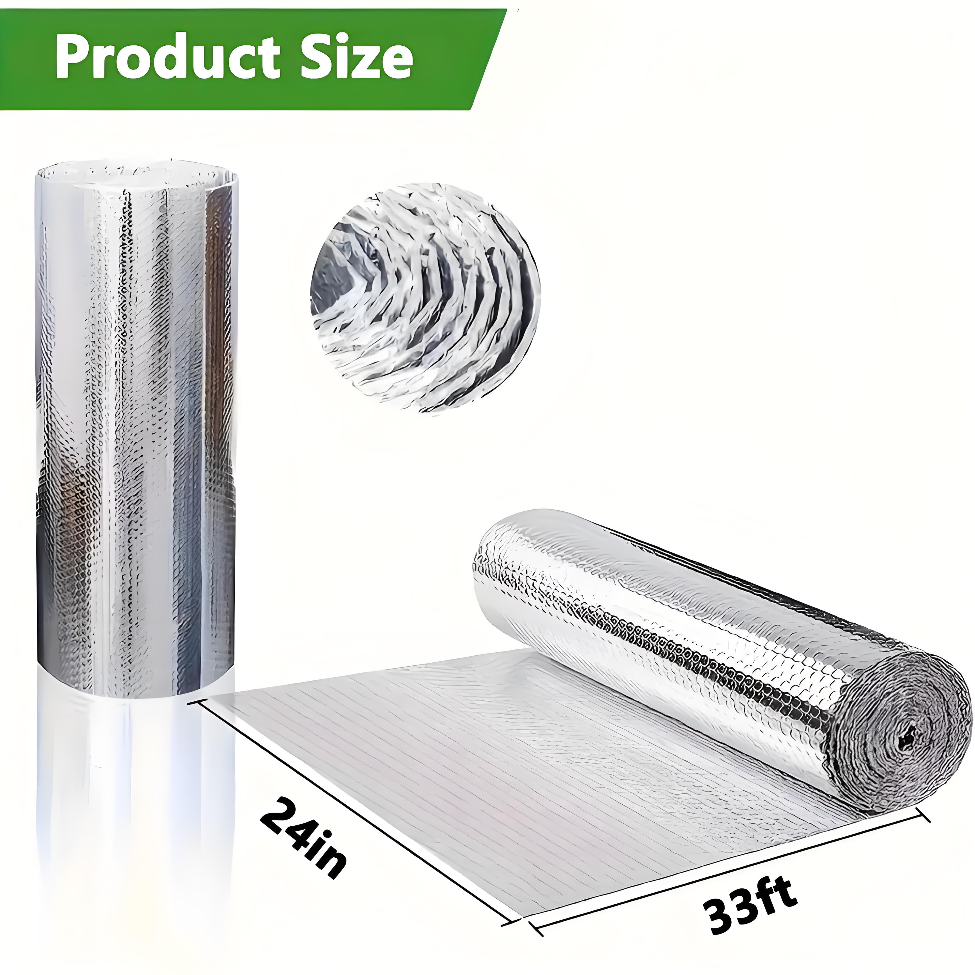 Petoto Reflective Bubble Insulation Roll, Double Aluminum Foil Radiant Barrier for Home, RV, and Garage (Silver, 24 in x 33 ft) a2vp5