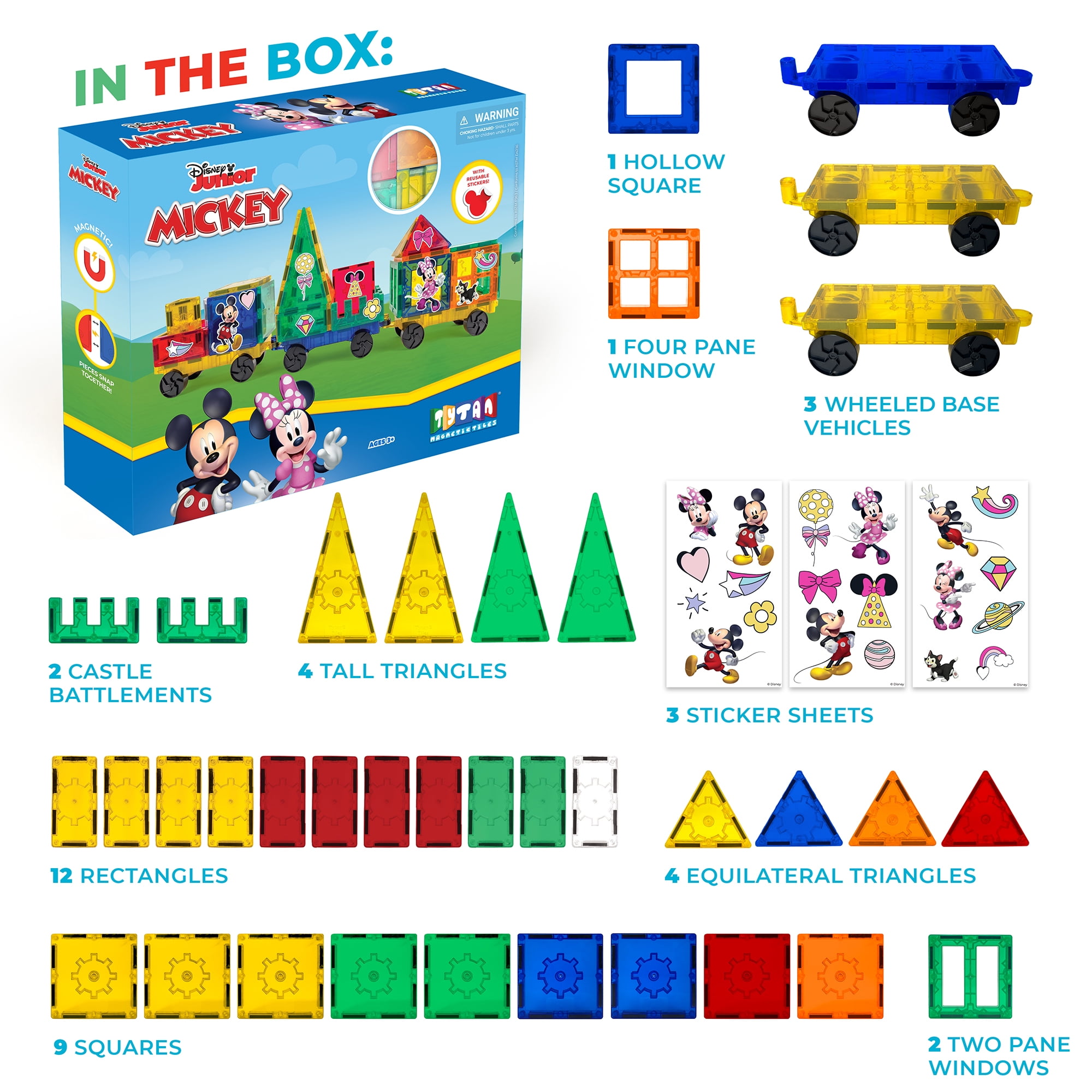 Tytan Disney Junior Mickey Mouse Magnetic Tile Building Set (41-Piece STEAM Learning Toy) xa3cs