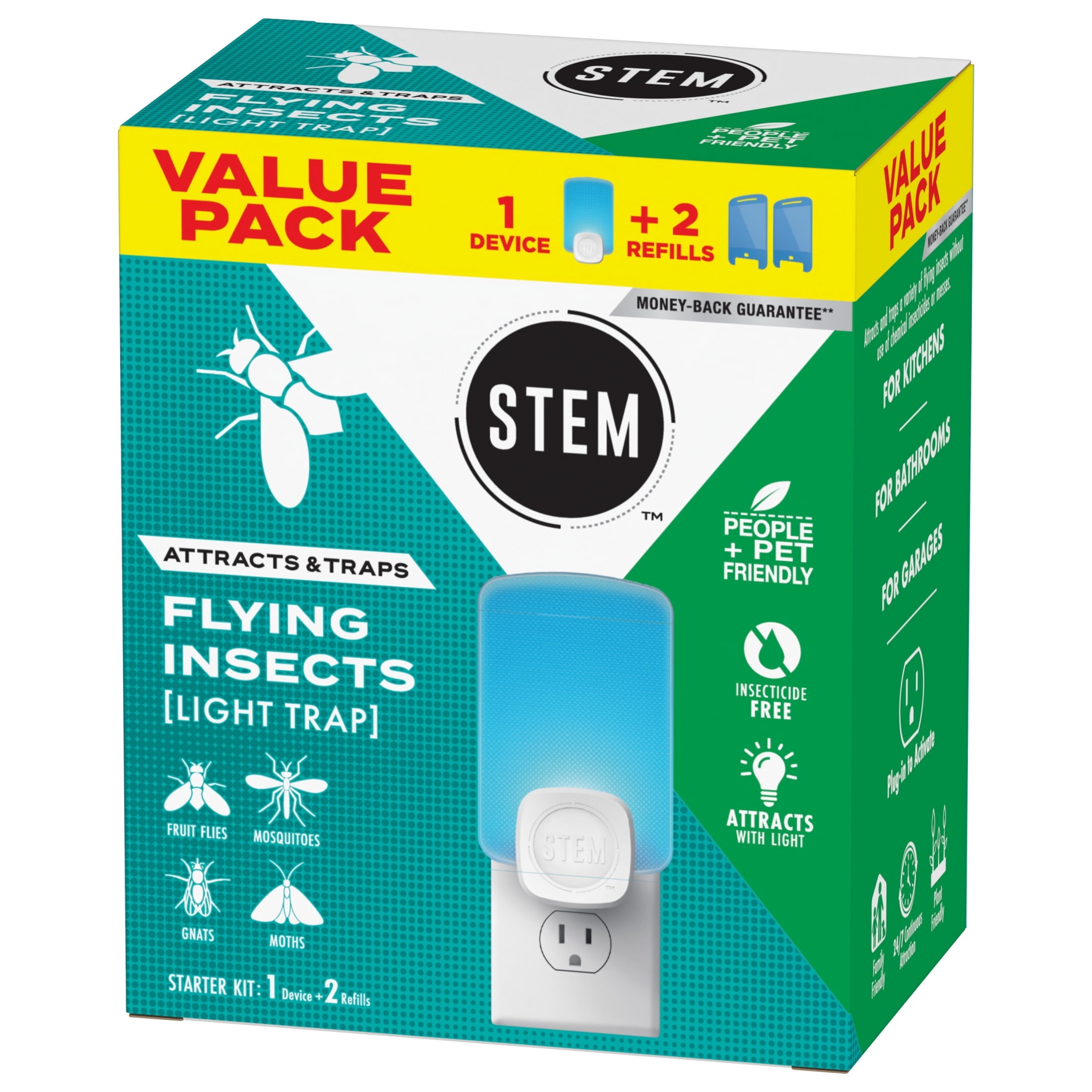 Stem Flying Insect Light Trap, Indoor Pest Control with Sticky Refill Cartridges (Blue, 1 Trap and 2 Cartridges) 6duv5