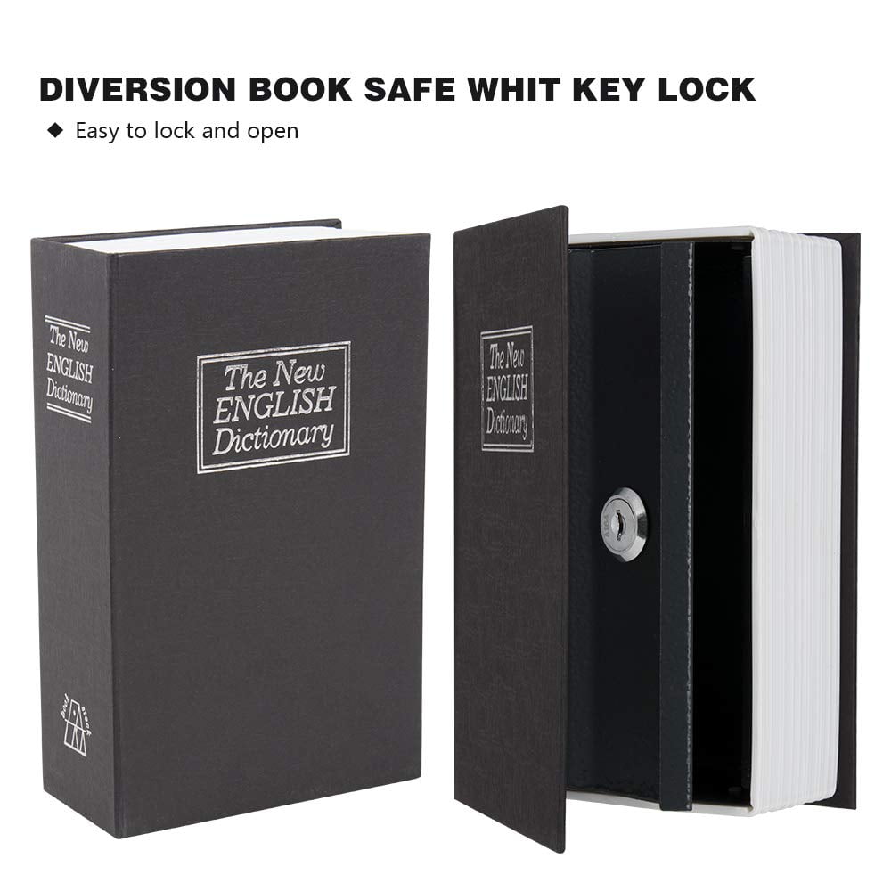 LIYJTK Secret Book Safe with Key Lock, Hidden Metal Security Box for Cash and Jewelry (Black, 4.5 in x 3.1 in x 1.8 in) qjmri