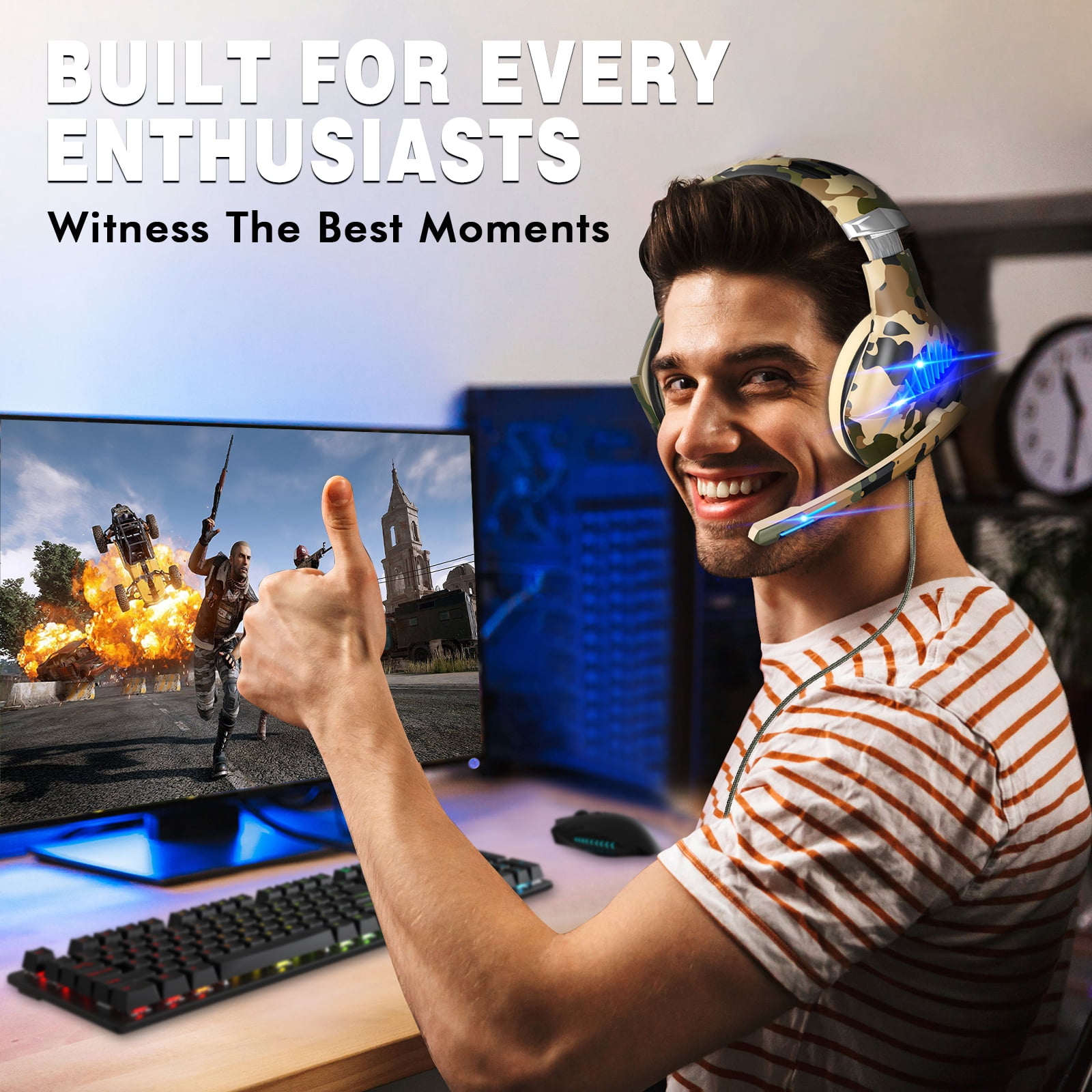Beexcellent Gaming Headset with Noise Cancelling Microphone and Stereo Surround Sound (Camouflage, 1 Unit) lmajg