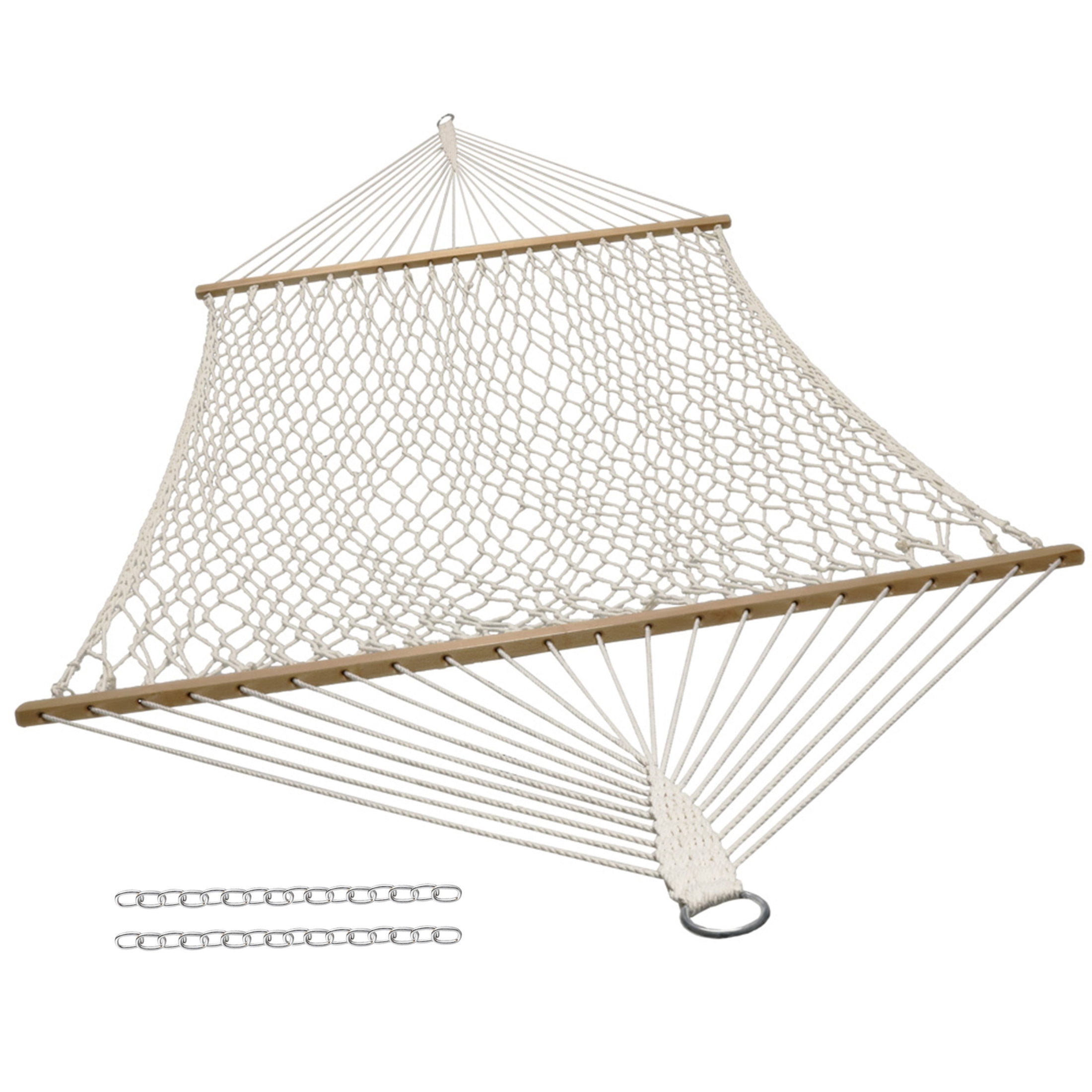 Sunnydaze 2-Person Cotton Rope Spreader Bar Hammock, Heavy-Duty Outdoor Patio Swing (Natural, 74 in x 55 in) 77yke