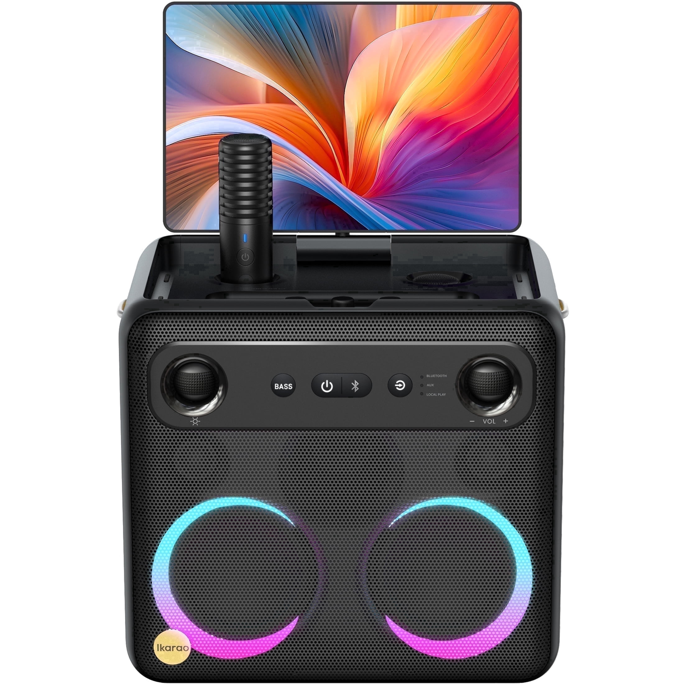 Ikarao Smart Karaoke Machine with 10.1 in Screen, 2 Wireless Microphones, Portable Bluetooth Speaker (Black) 05swp