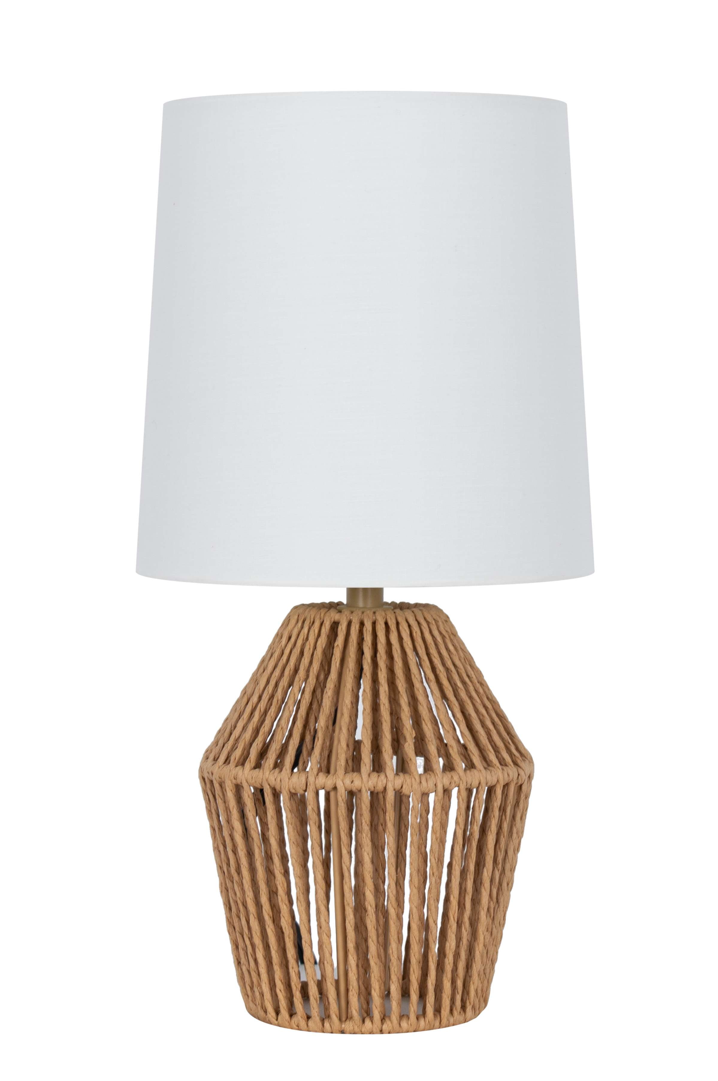 Mainstays Rope Mini Table Lamp, Farmhouse Accent Lighting, Brown Base with White Shade (12.75 in Height) g2t4f
