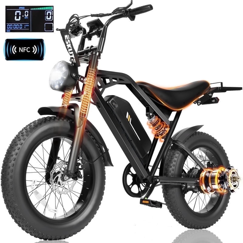 Elecby V200 Electric Bike for Adults, All-Terrain Fat Tire E-Bike with NFC Unlock, 7-Speed Dual Suspension (Black, 20 in x 4.0 in) u4bmi