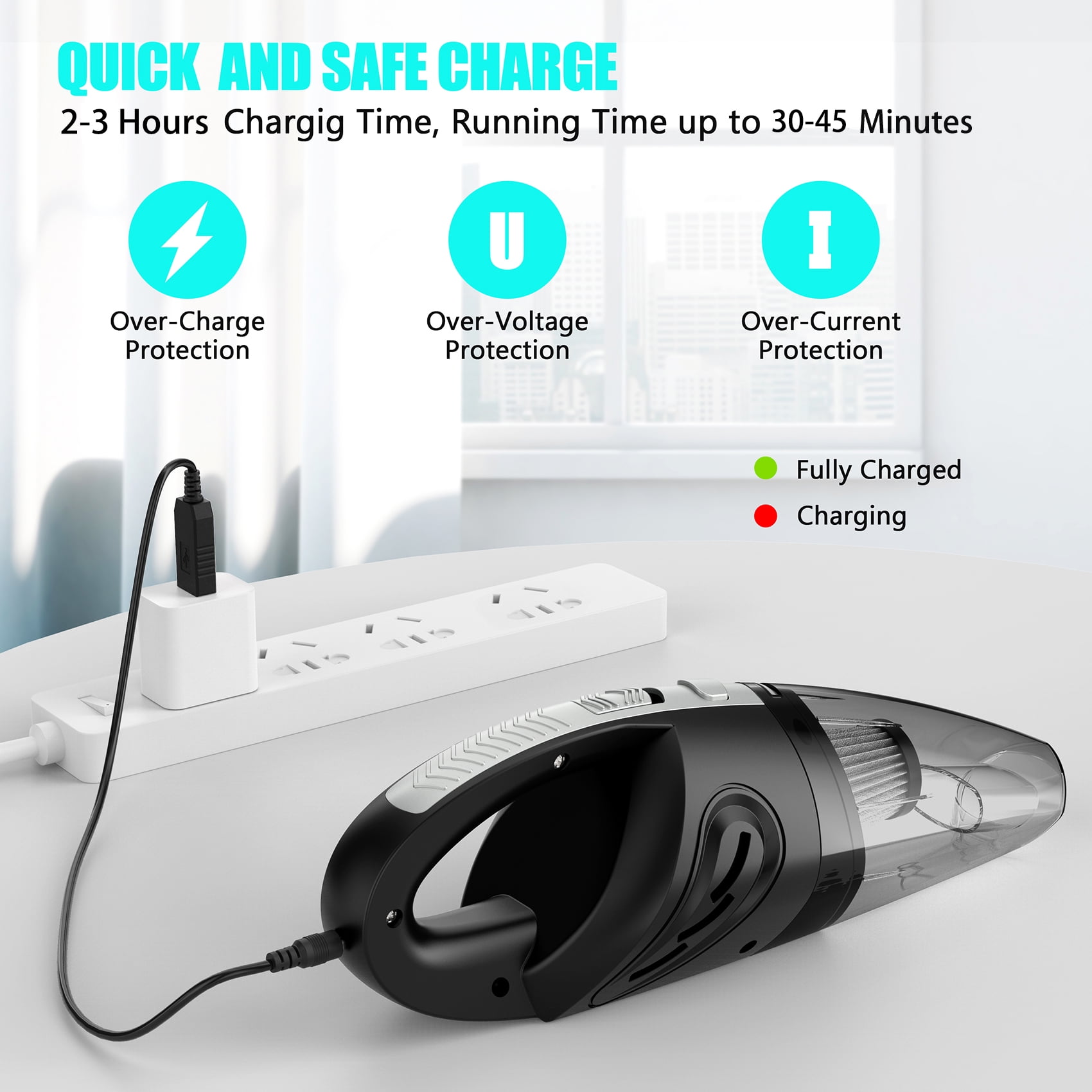 Juyafio Cordless Handheld Vacuum Cleaner with 10000PA Suction, Portable Rechargeable Design for Car and Home (Blue) qvyag