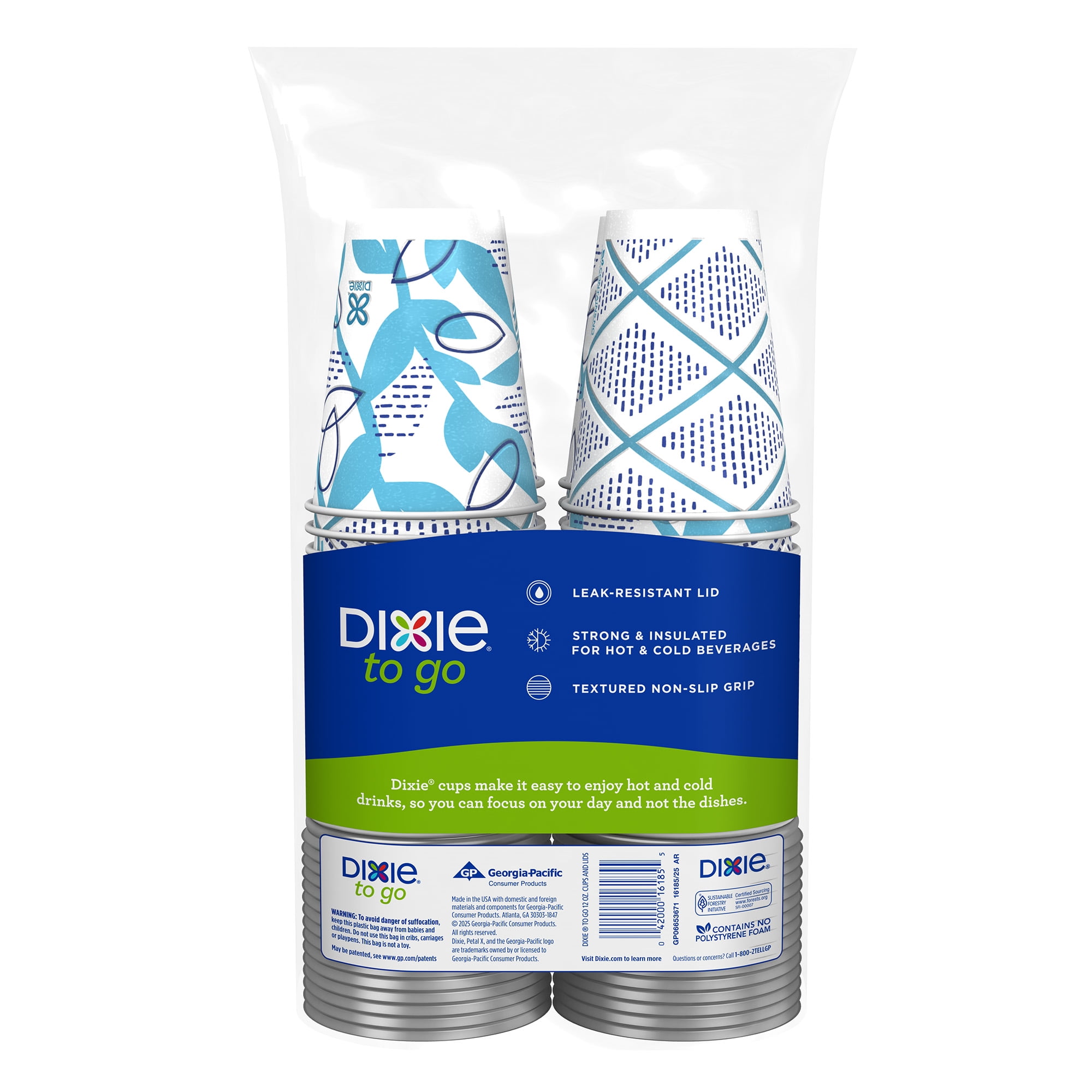 Dixie To Go Insulated Paper Cups with Leak-Resistant Lids (Multi-Color, 60 Count, 12 oz) mf1zo