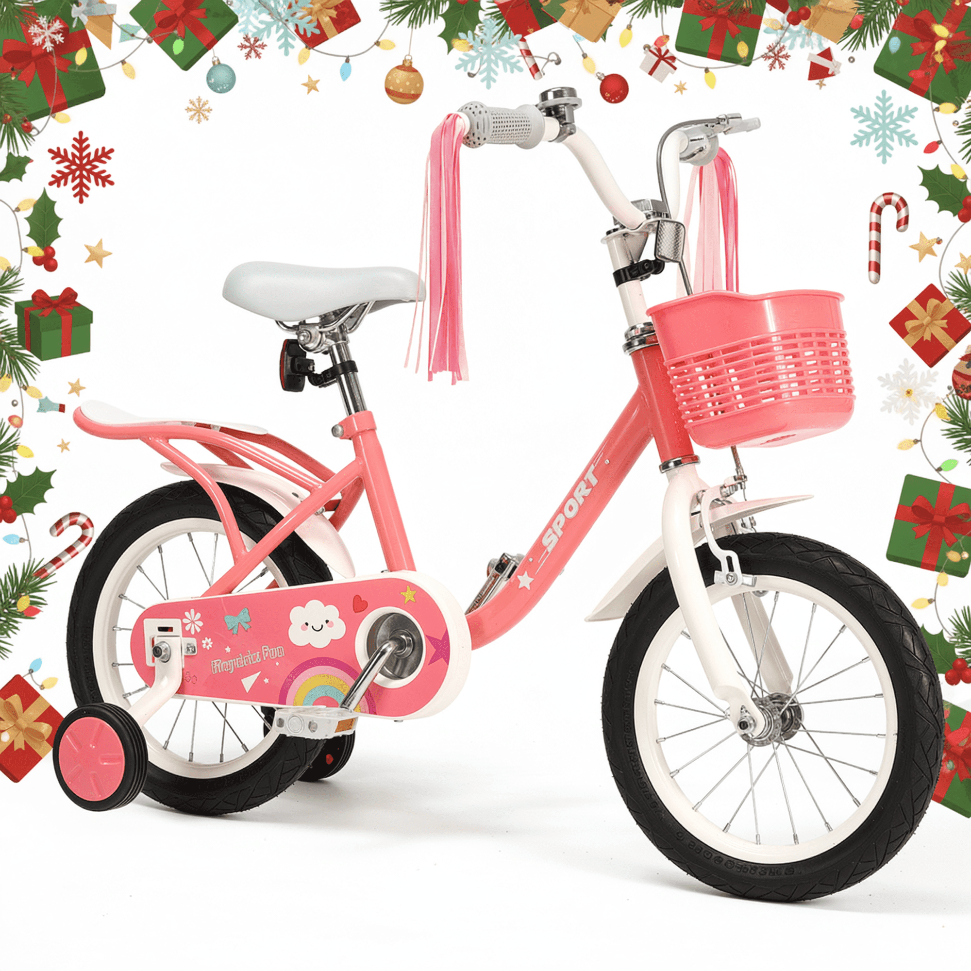 Naipo 12 Inch Kids Bike with Training Wheels, Beginner Bicycle for Toddlers (Pink, 12 in) kmfhb
