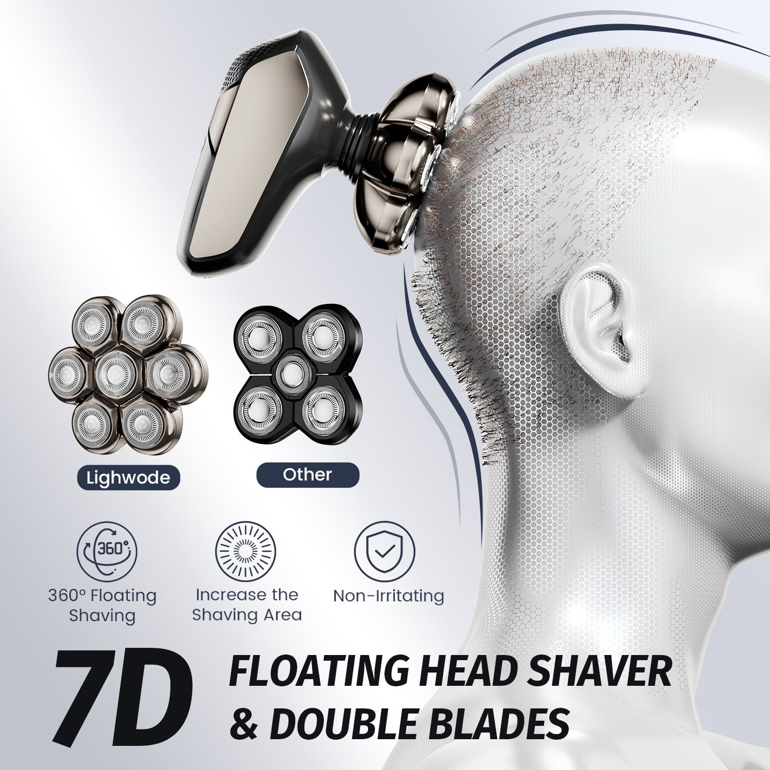 Nogroa 7D Rotary Head Shaver for Bald Men, 5-in-1 Electric Grooming Kit, Waterproof Cordless Razor (Black, 1 Kit) gw4ql