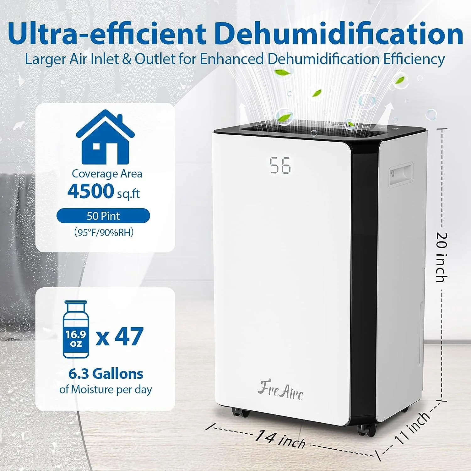 Aeitto 50 Pint Dehumidifier for Large Rooms up to 4500 sq ft (White, 50 pt) gje6r